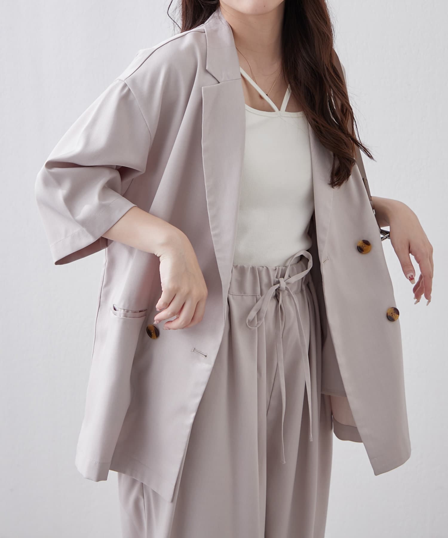 きちんと見え】Wテーラーカラー半袖ジャケット | Remind me and