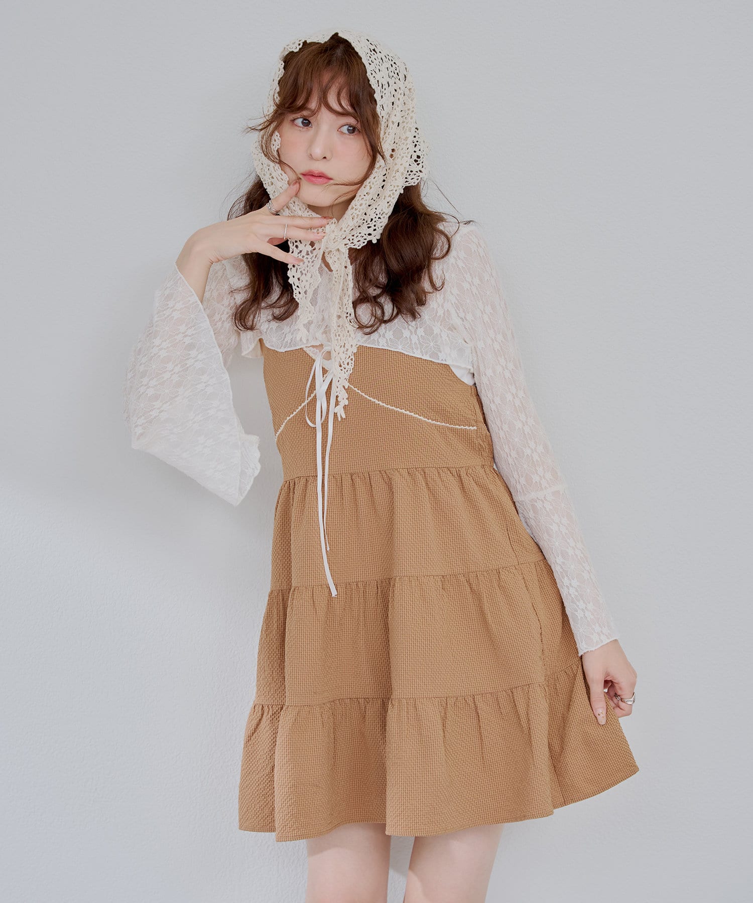 ニットフーディー×マーメイドキャミワンピースSET(M GRAY