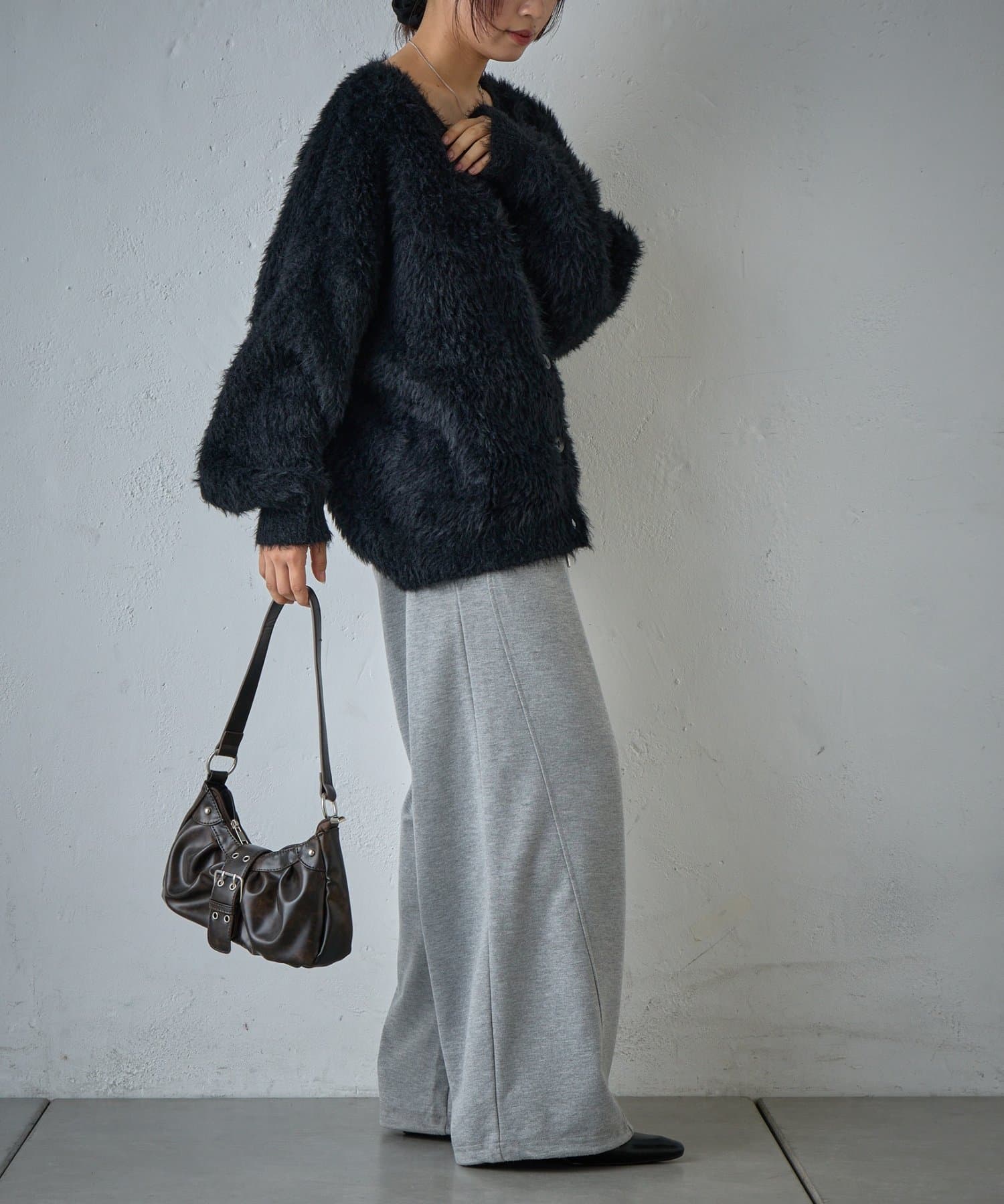 -goocy-(グーシー) フェザーニットオーバーカーデ