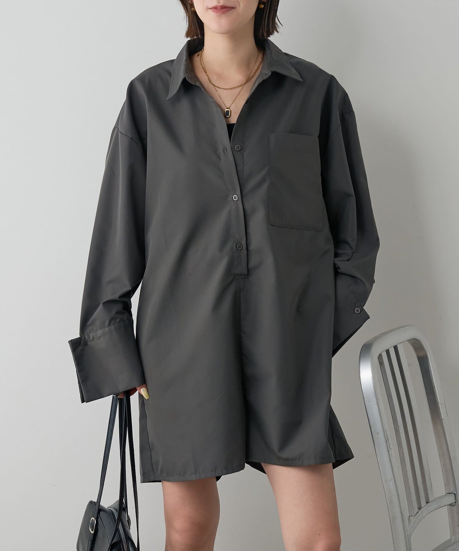 HANNE シャツショートロンパース シャツショートロンパース（つなぎ/オールインワン）｜HANNE