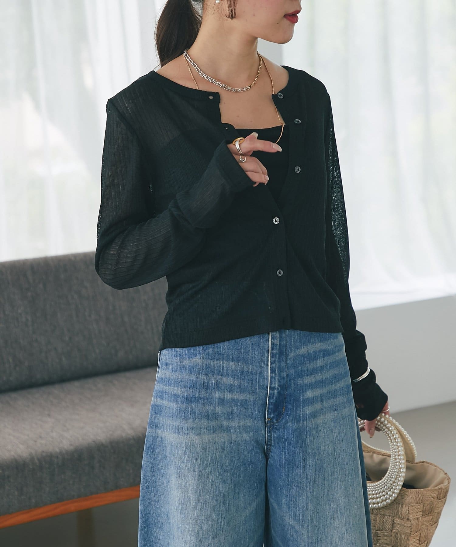 La boutique BonBon(ラブティックボンボン) 【冷房対策におすすめ】シアーネップカットカーディガン