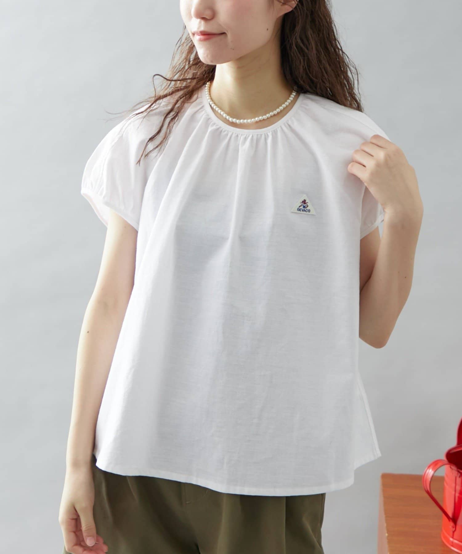 美品 Plantation フレンチスリーブ プルオーバー チェック ブラウス シアーリネンチェック フレンチスリーブブラウス（01-03HH01-204