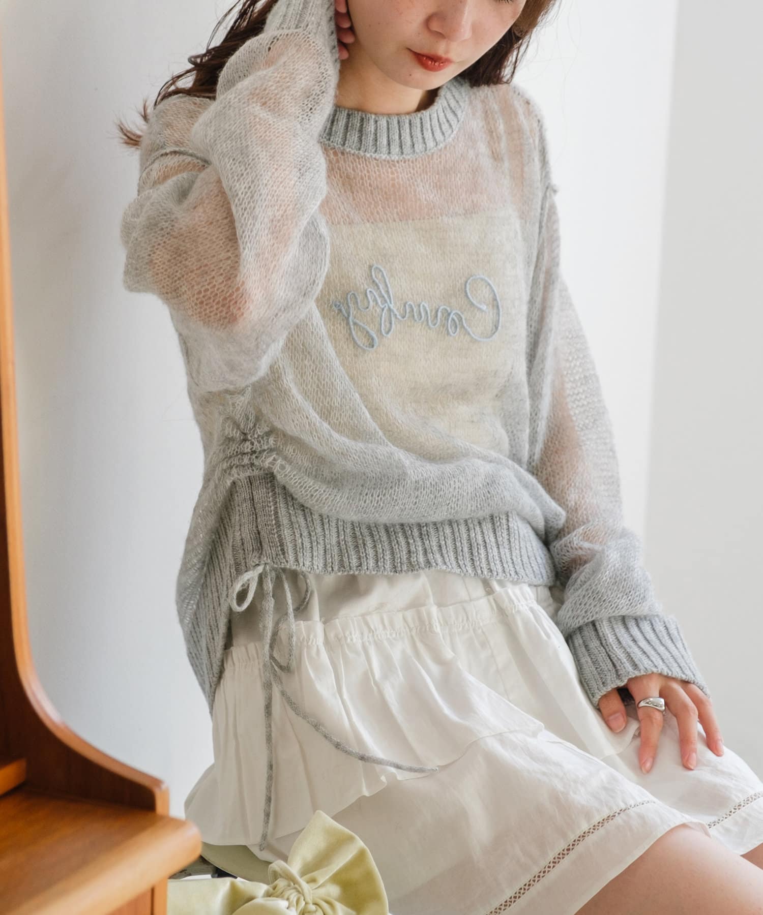 OUTLET(アウトレット) 【Kastane】刺繍シアーロゴニット