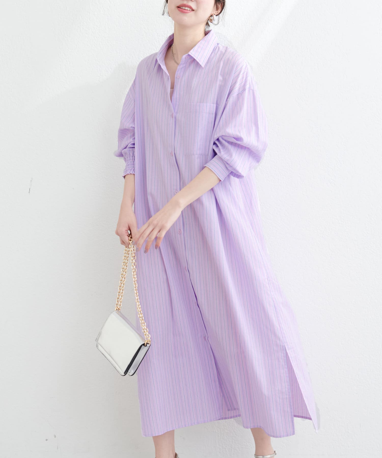 NICE CLAUP / OLIVE des OLIVE OUTLET(ナイスクラップ  / オリーブ デ オリーブ アウトレット) 【natural couture】カラーストライプシャツワンピース