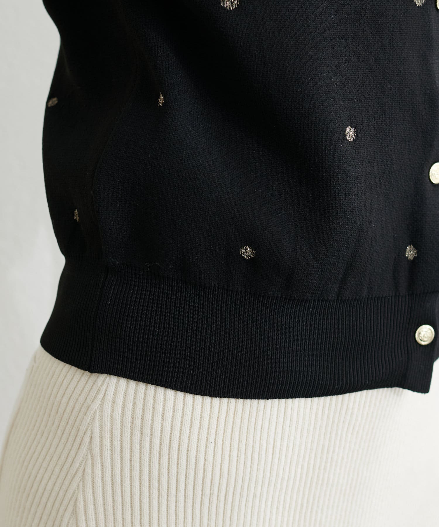 NICE CLAUP / OLIVE des OLIVE OUTLET(ナイスクラップ  / オリーブ デ オリーブ アウトレット) 【natural couture】ポリニットドット金釦ポケ付きカーディガン