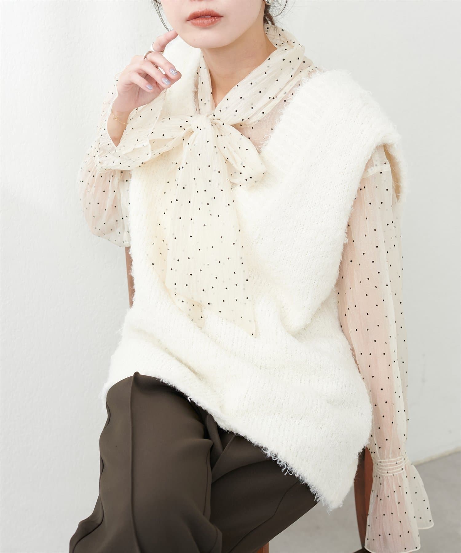 NICE CLAUP / OLIVE des OLIVE OUTLET(ナイスクラップ  / オリーブ デ オリーブ アウトレット) 【natural couture】テディヤーンミドル丈ニットベスト