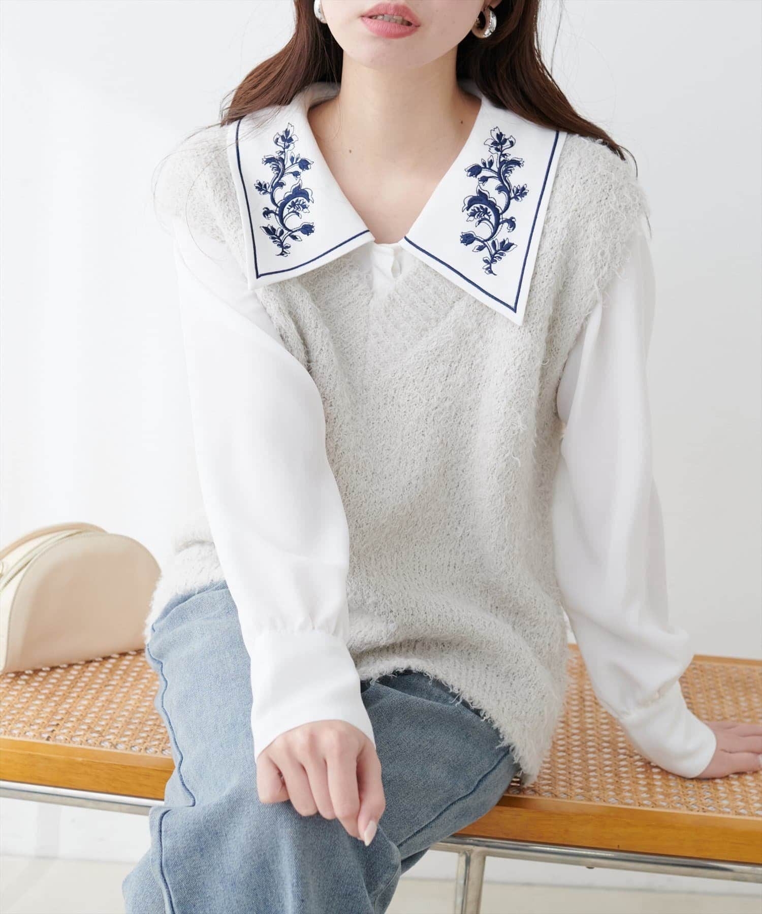NICE CLAUP / OLIVE des OLIVE OUTLET(ナイスクラップ  / オリーブ デ オリーブ アウトレット) 【natural couture】テディヤーンミドル丈ニットベスト