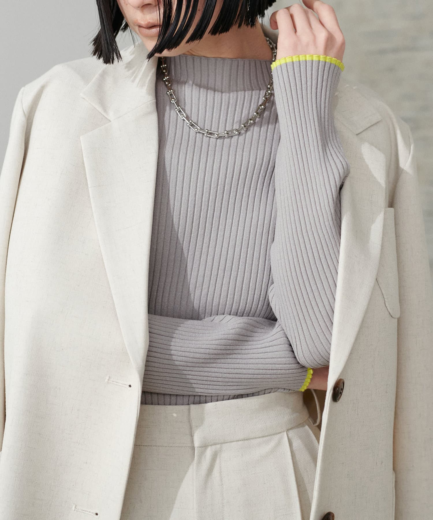 NICE CLAUP / OLIVE des OLIVE OUTLET(ナイスクラップ  / オリーブ デ オリーブ アウトレット) 【LARUTA】袖口配色ワイドリブニット