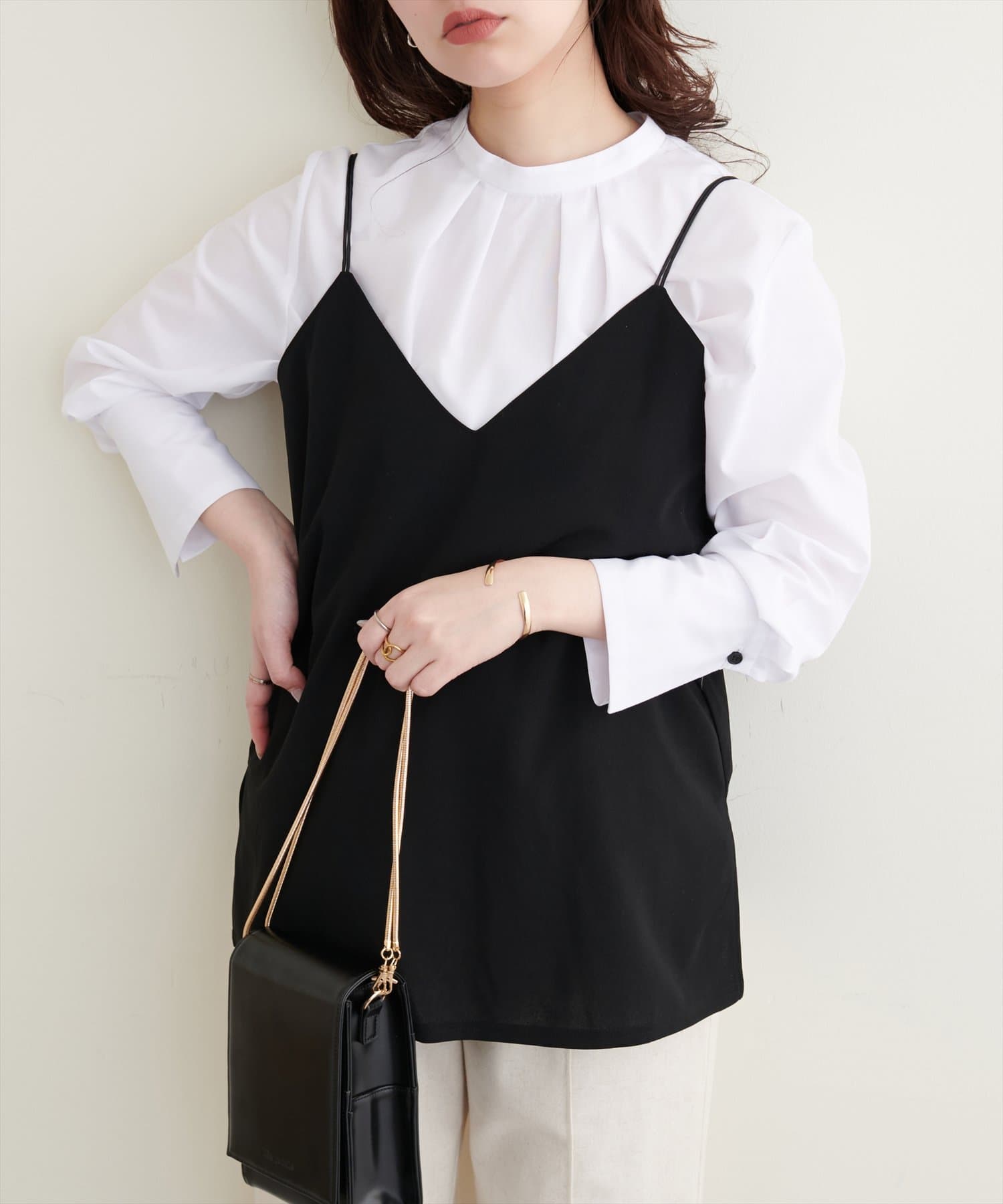 natural couture(ナチュラルクチュール) osonoバック釦スタンドカラーシャツ