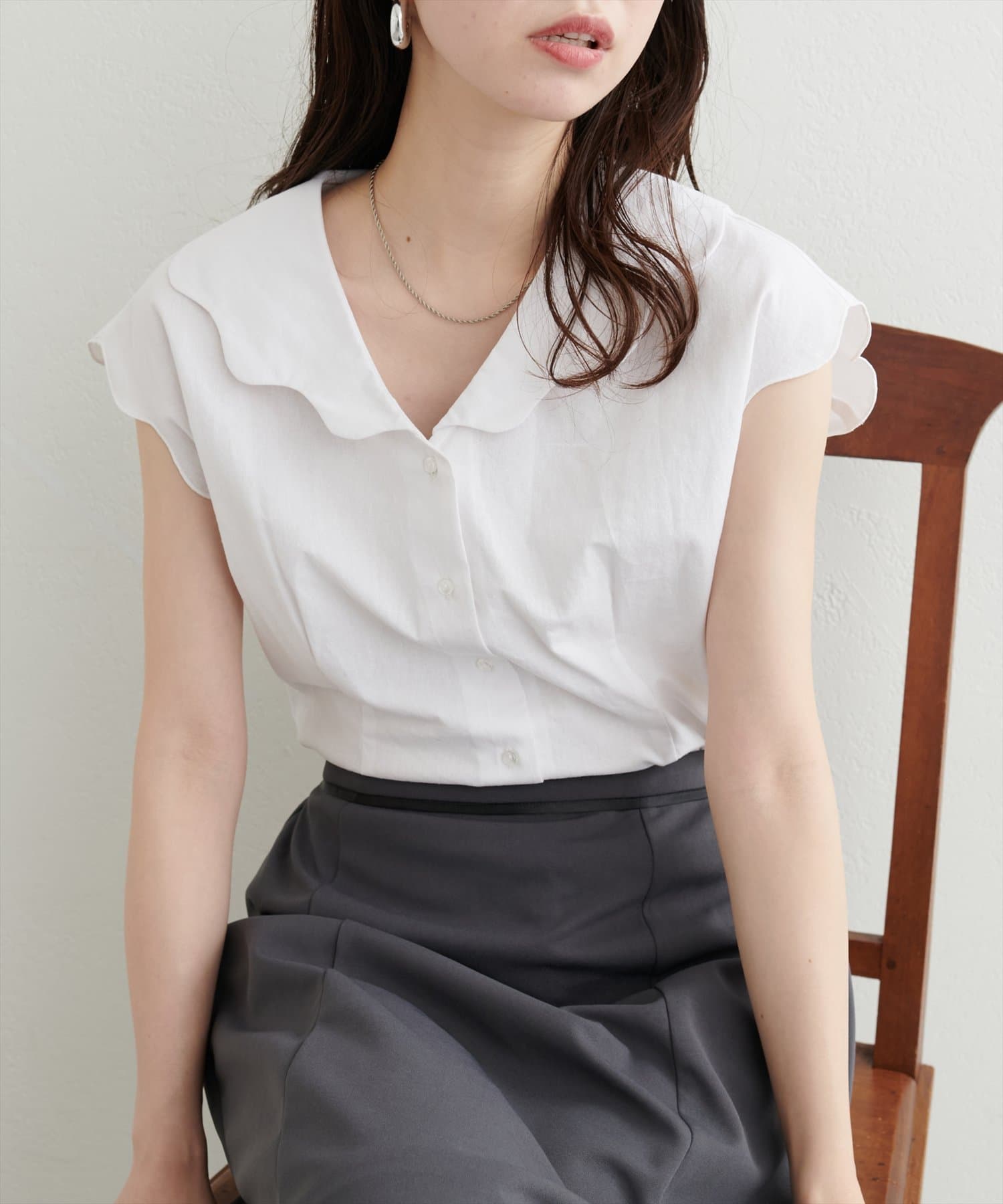 すい様❤️natural couture 完売 ゆるスカラップレトロブラウス WEB限定】ゆるスカラップレトロブラウス | natural couture