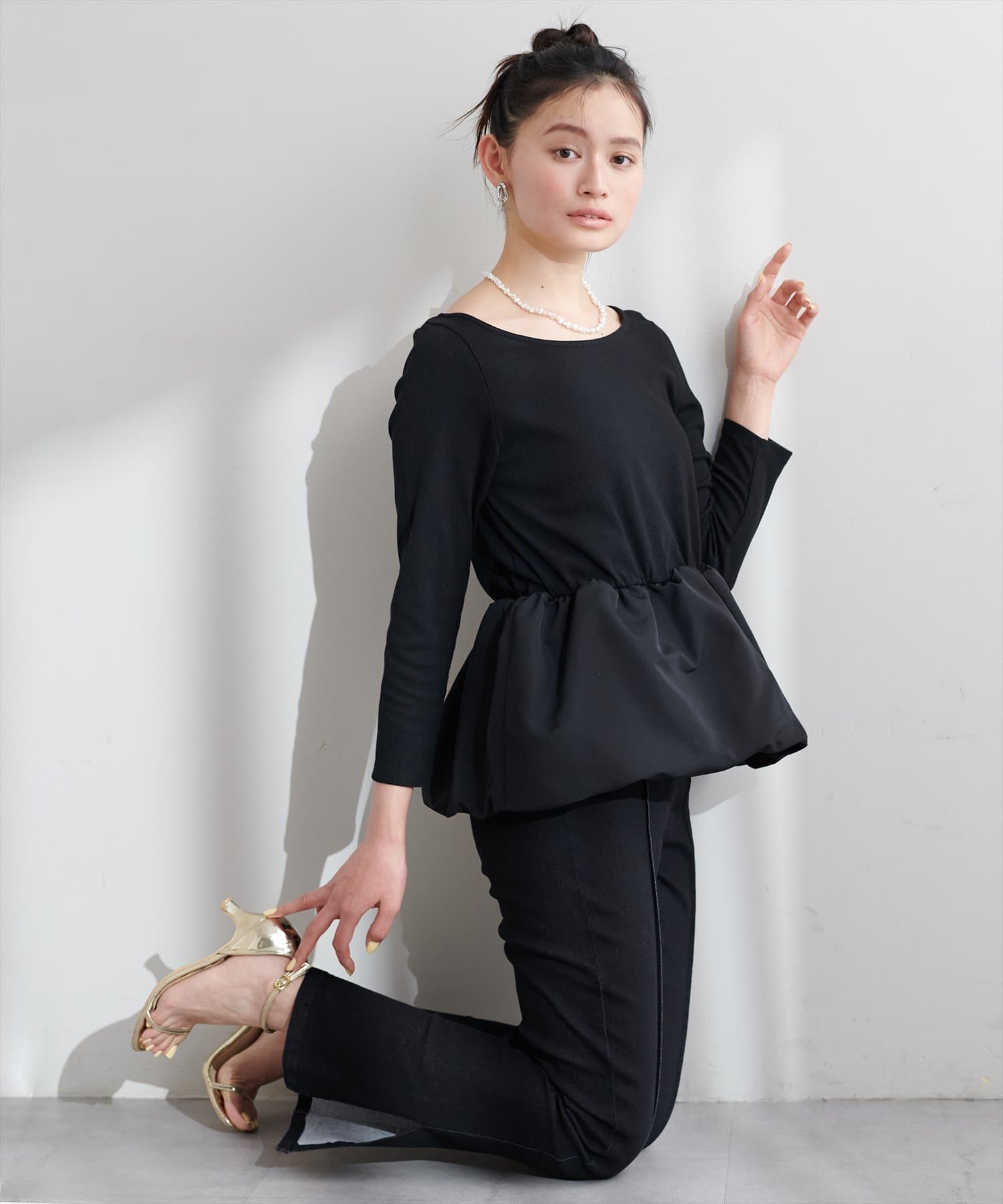 natural couture(ナチュラルクチュール) 【大人ナチュ】バルーンヘム×リブトップス