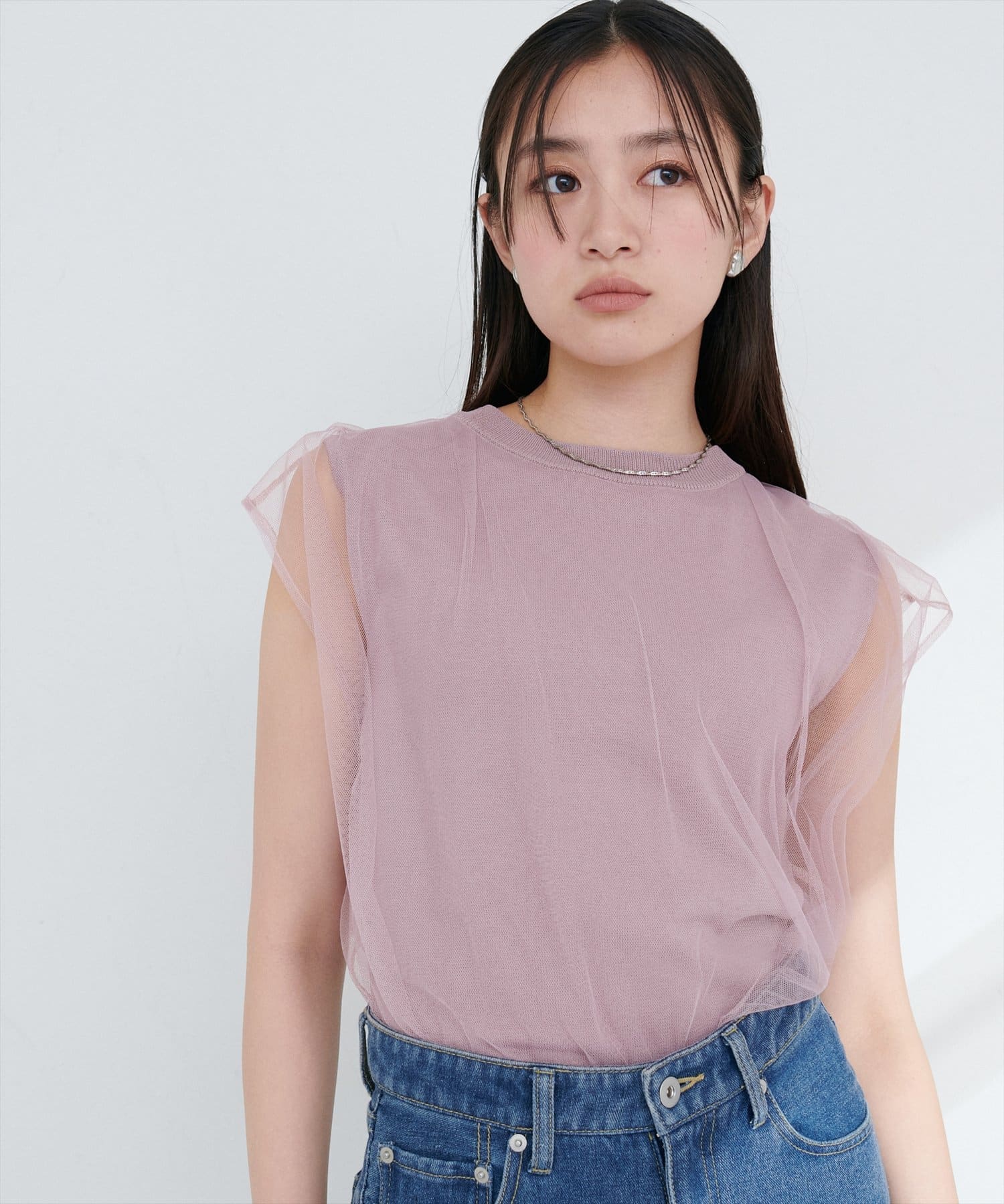 natural couture(ナチュラルクチュール) チュールニットレイヤードTOPS