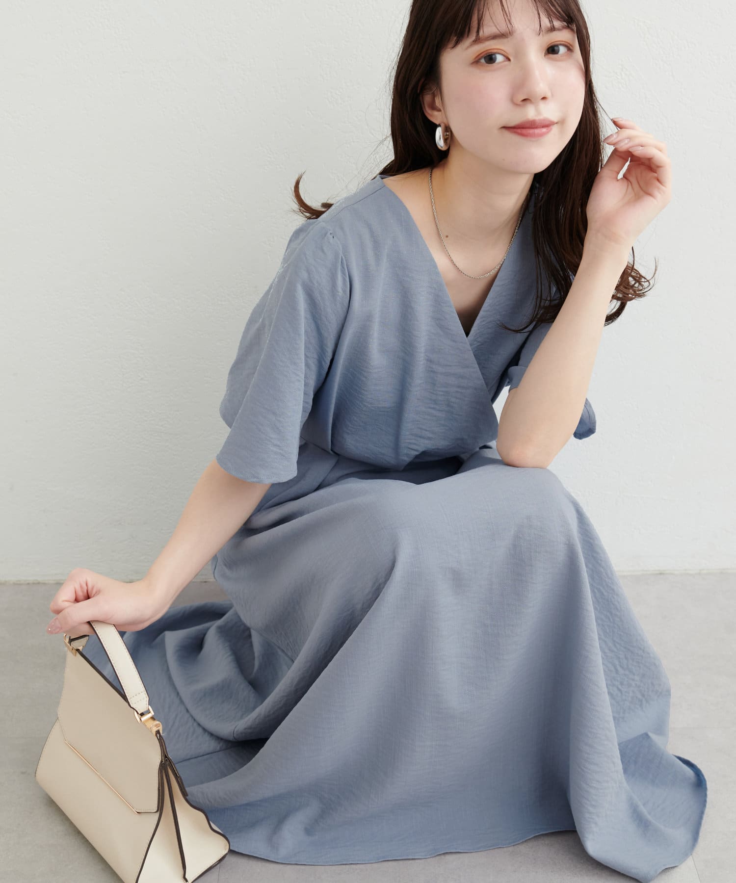 natural couture(ナチュラルクチュール) フレア袖カシュクールワンピース