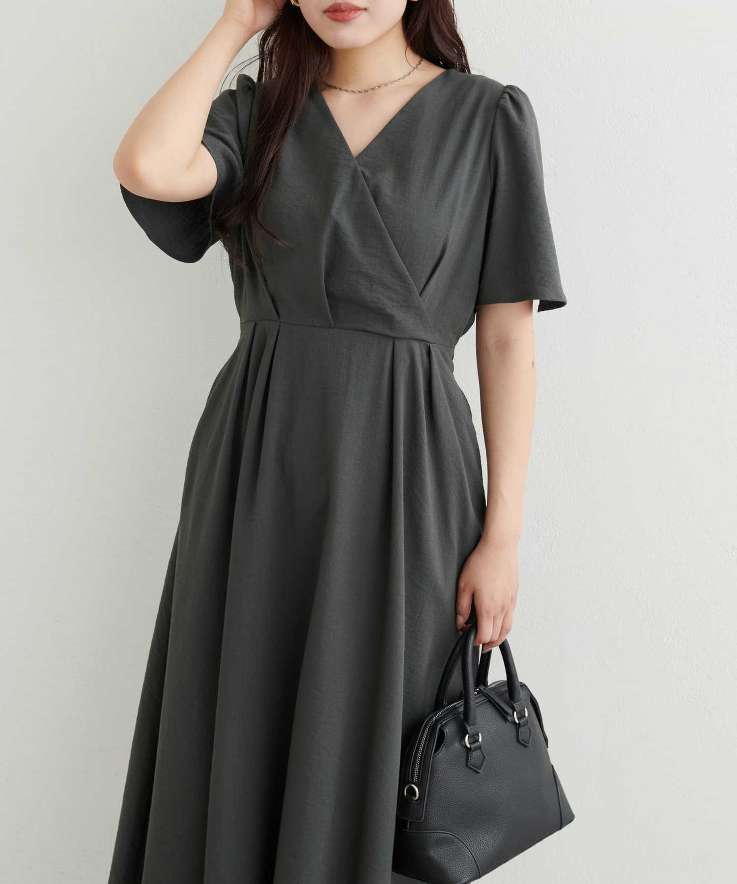 natural couture(ナチュラルクチュール) フレア袖カシュクールワンピース