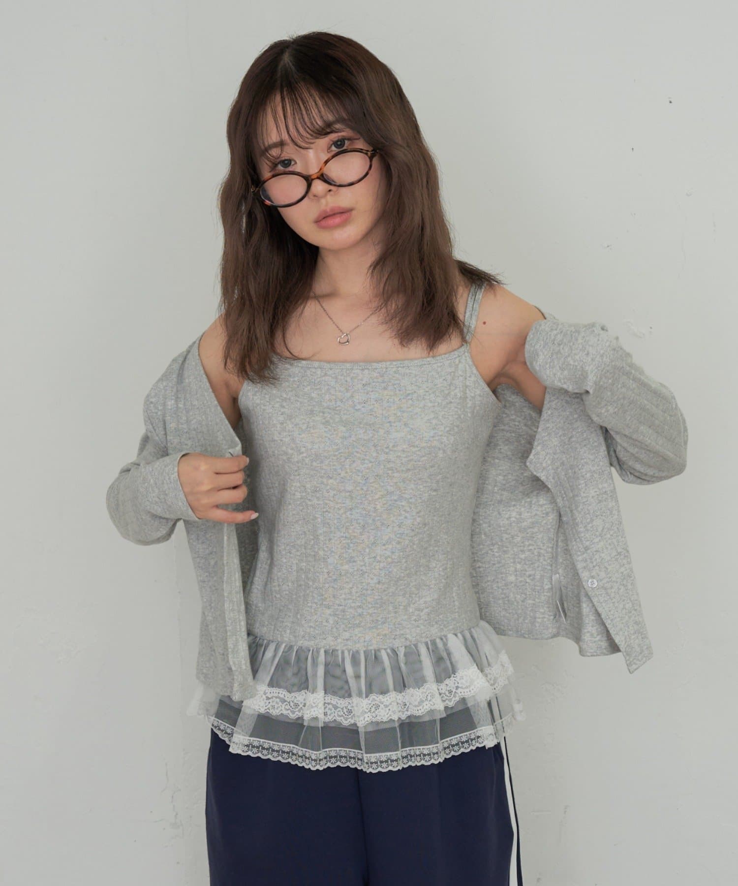 レイカズン パターンメッシュフリルキャミSET セール】パターンメッシュフリルキャミSET（カーディガン/ボレロ