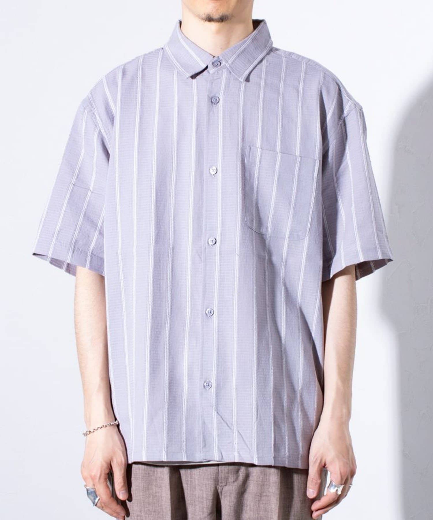 FREDY & GLOSTER(フレディ アンド グロスター) 【GLOSTER】空羽ストライプシャツ 半袖シャツ ボックスシルエット