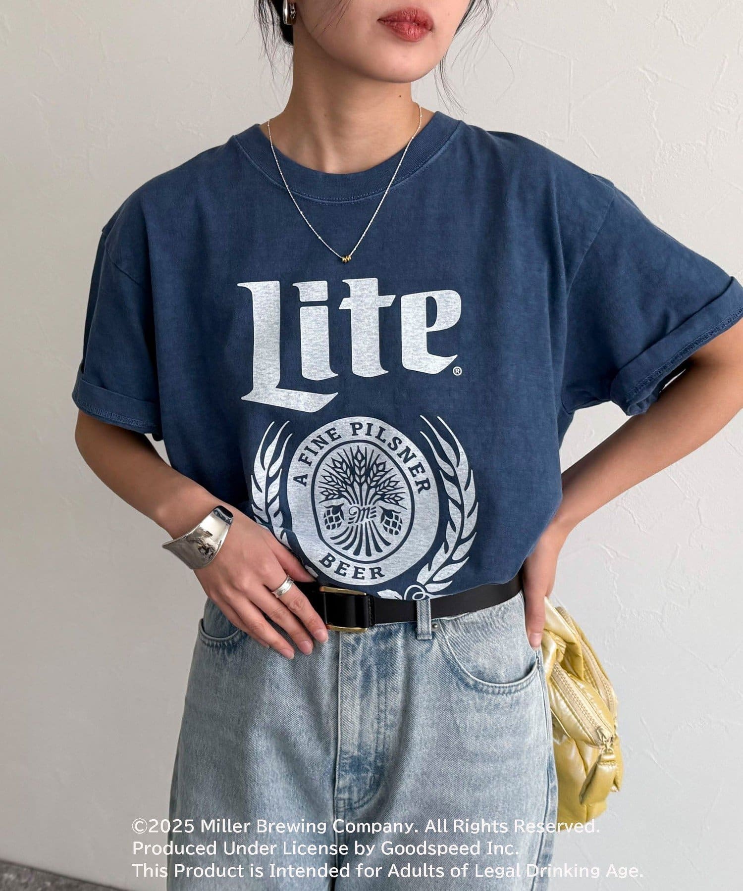 ◇GOOD ROCK SPEED◇【2025 SS】ブルーとホワイトの配色が爽やかなMiller LITE 半袖T●point・アメリカのビールブランド「Miller LITE」のロゴがプリントされた
