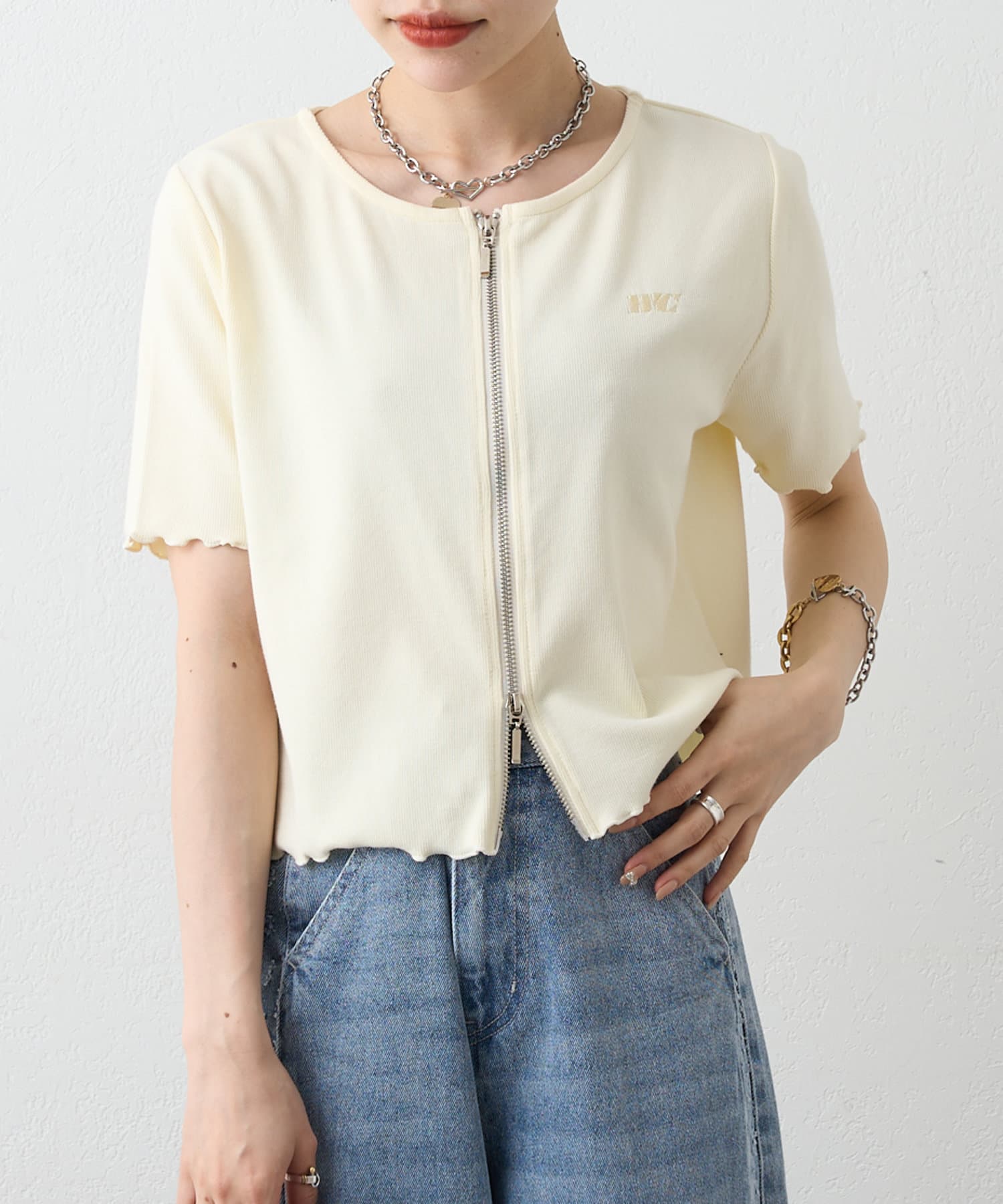 w closet(ダブルクローゼット) 半袖W ZIPリブカーデ