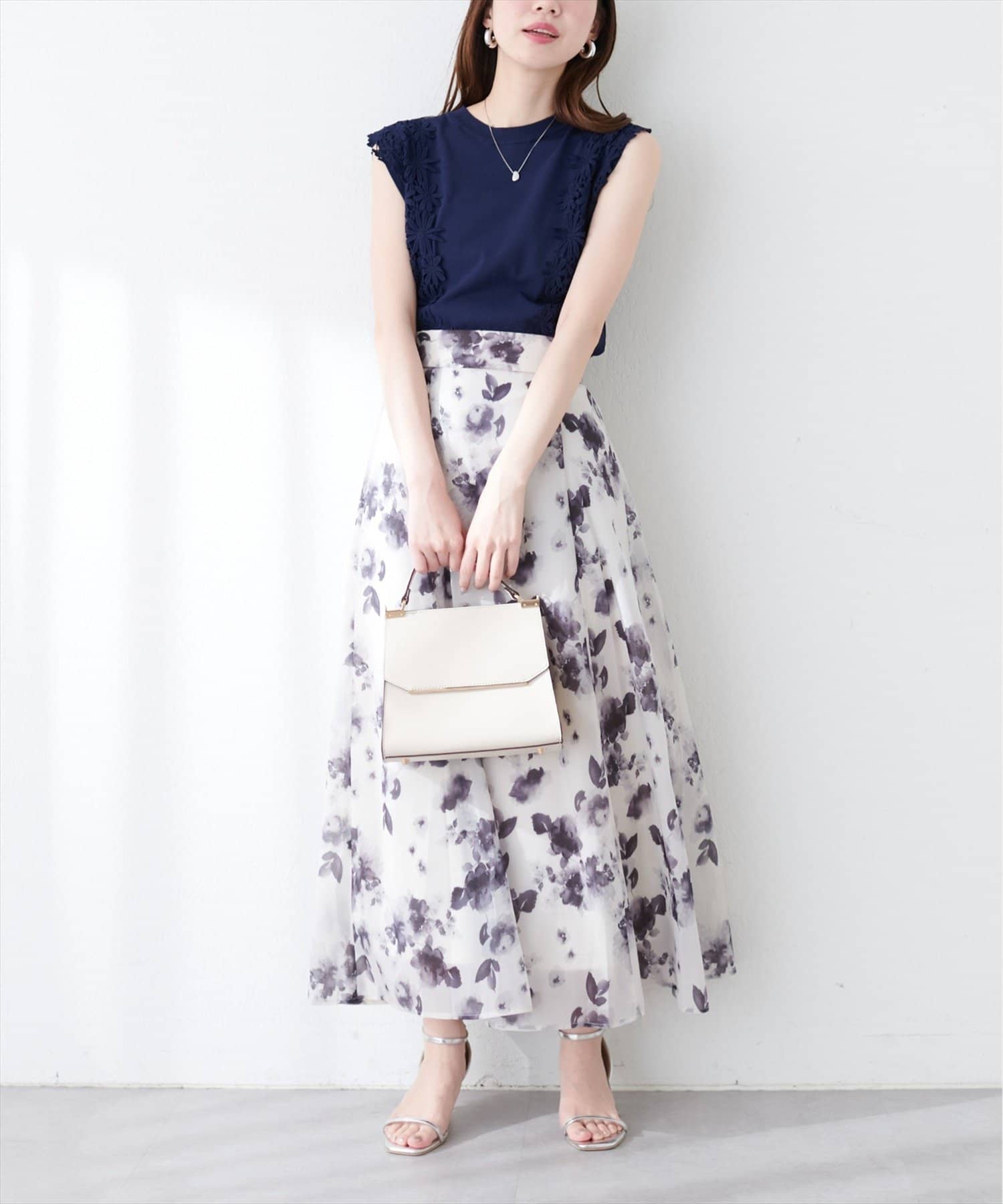 natural couture(ナチュラルクチュール) 【canami】レース×ニットコンビノースリTOPS