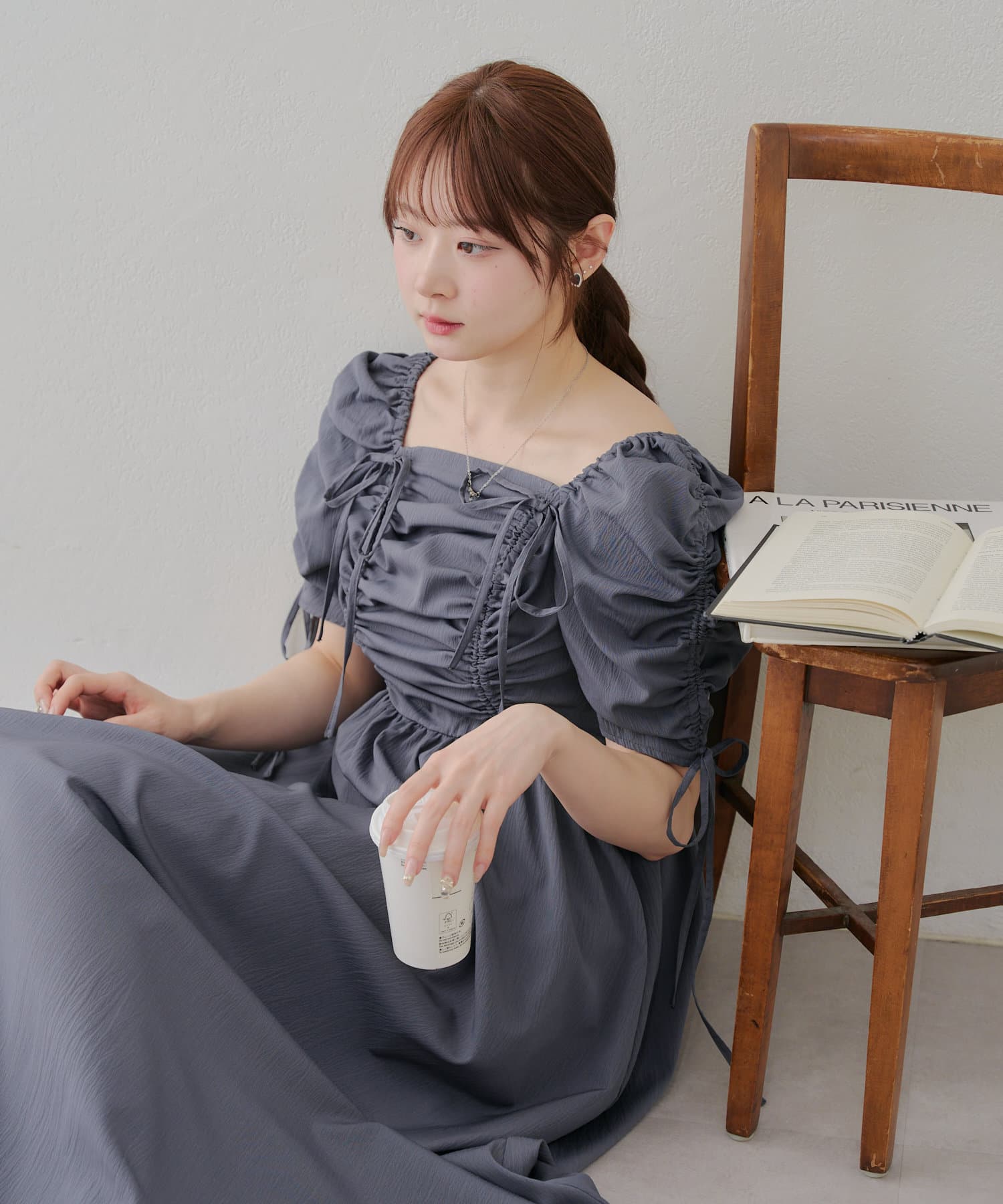 NICE CLAUP / OLIVE des OLIVE OUTLET(ナイスクラップ  / オリーブ デ オリーブ アウトレット) 【RMAF】【オフショルにもできちゃう】ドロストワンピ