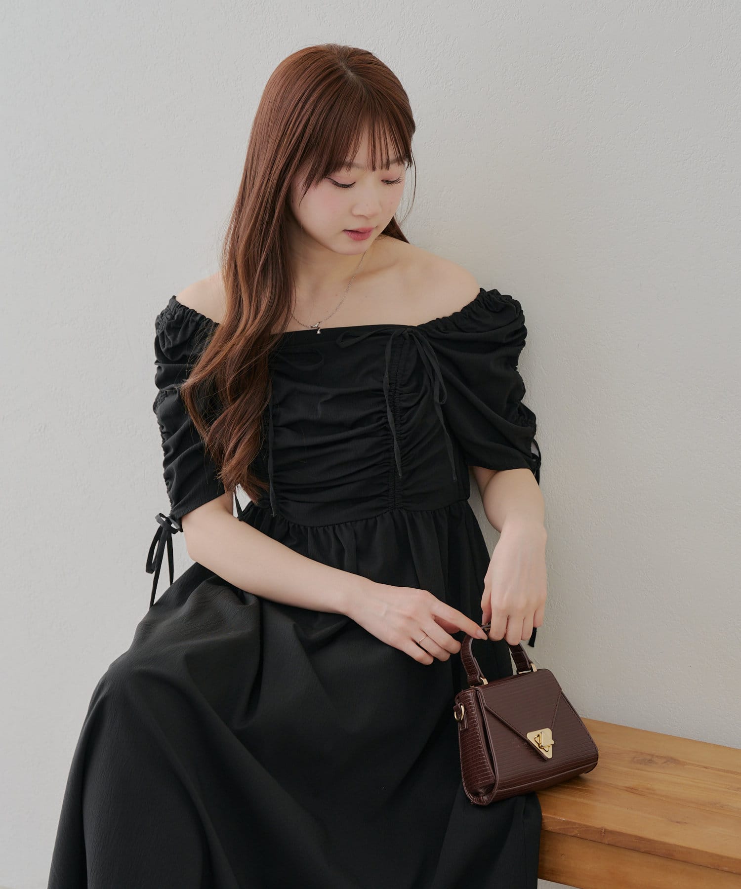 NICE CLAUP / OLIVE des OLIVE OUTLET(ナイスクラップ  / オリーブ デ オリーブ アウトレット) 【RMAF】【オフショルにもできちゃう】ドロストワンピ