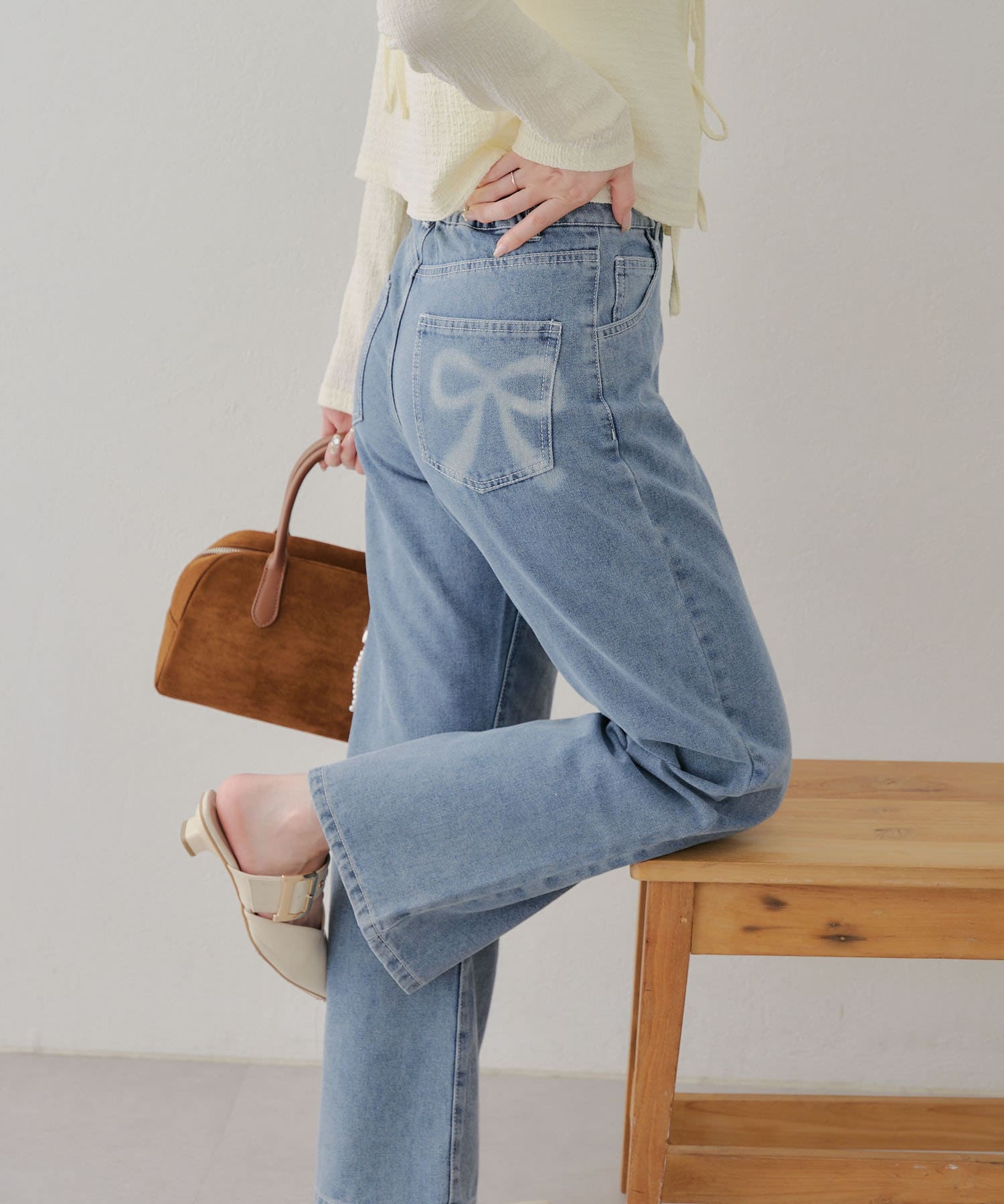 NICE CLAUP / OLIVE des OLIVE OUTLET(ナイスクラップ  / オリーブ デ オリーブ アウトレット) 【RMAF】【MARCHES】バックリボンプリントパンツ