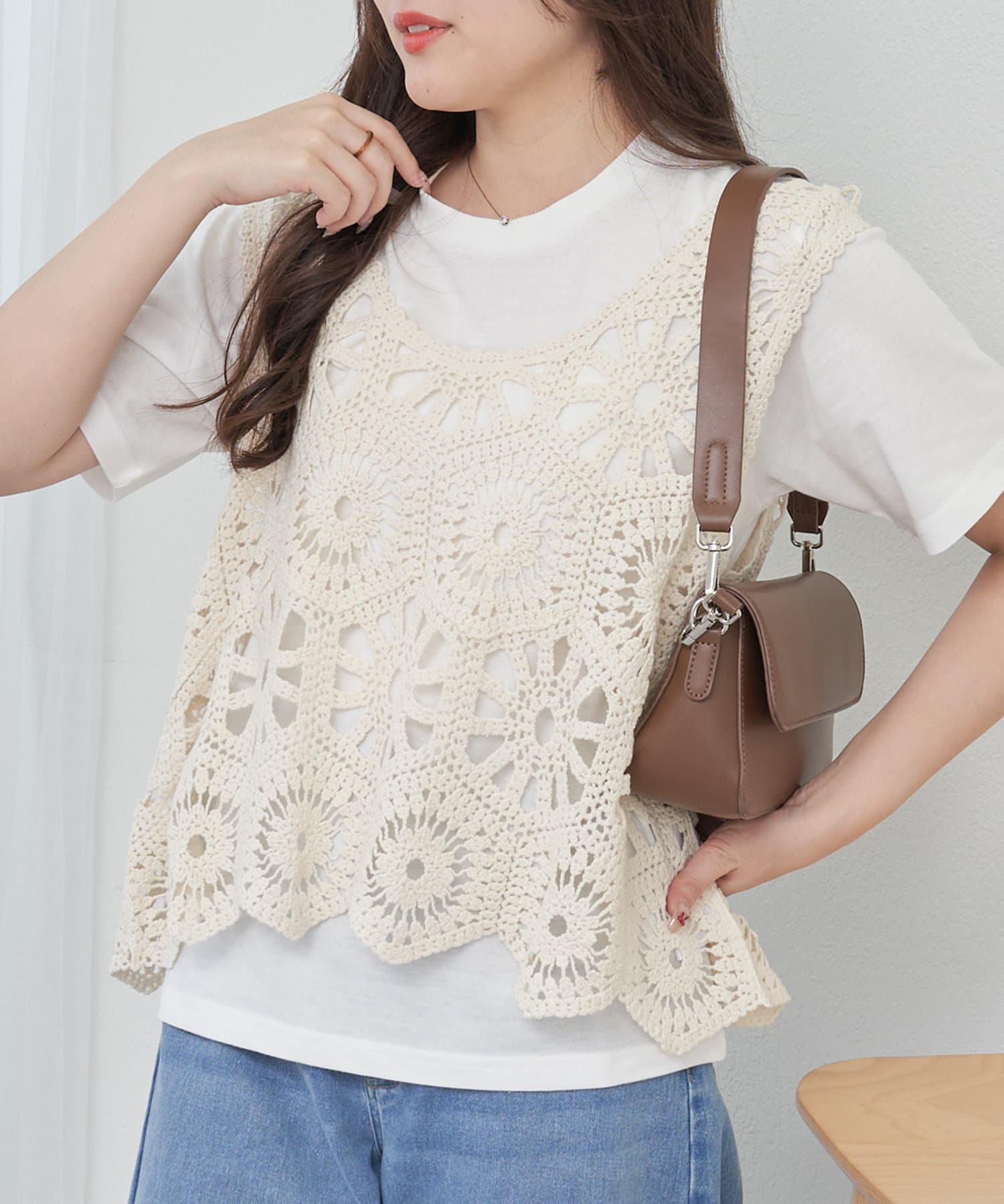 NICE CLAUP / OLIVE des OLIVE OUTLET(ナイスクラップ  / オリーブ デ オリーブ アウトレット) 【RMAF】【2枚SET】カギ針ベスト＆Tシャツ