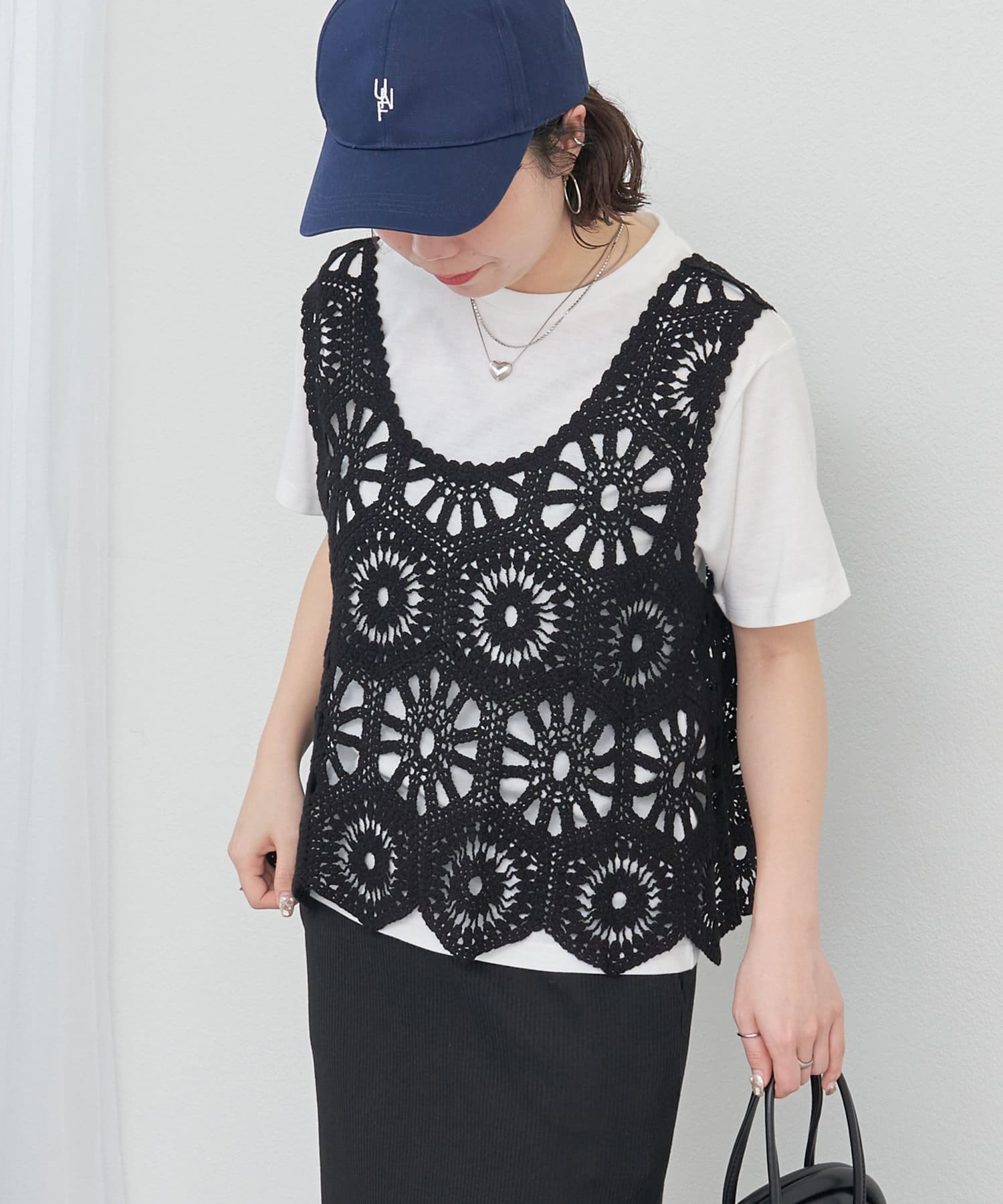NICE CLAUP / OLIVE des OLIVE OUTLET(ナイスクラップ  / オリーブ デ オリーブ アウトレット) 【RMAF】【2枚SET】カギ針ベスト＆Tシャツ