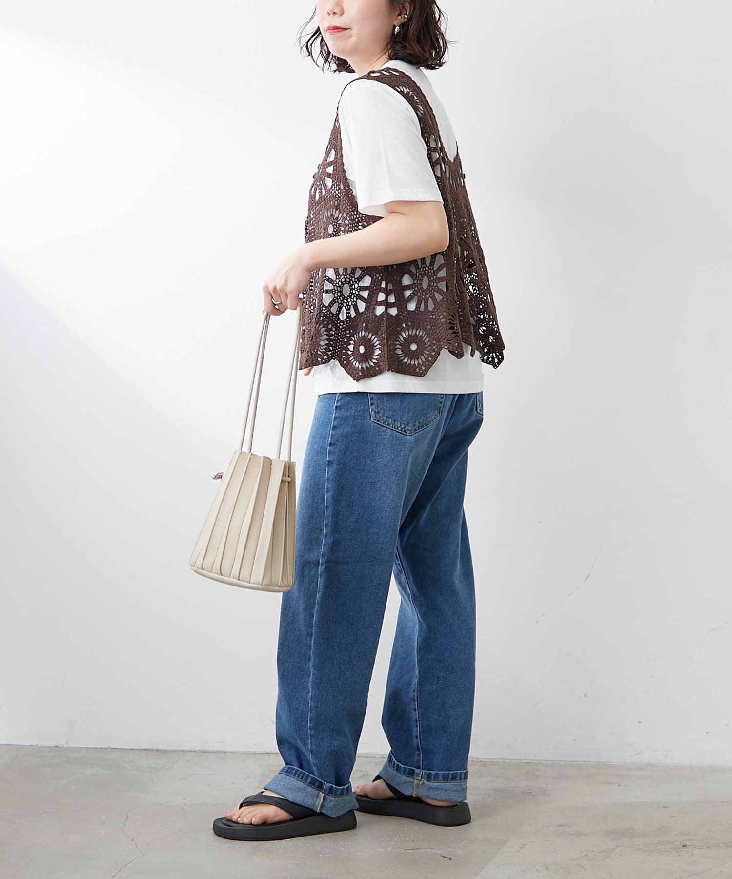 NICE CLAUP / OLIVE des OLIVE OUTLET(ナイスクラップ  / オリーブ デ オリーブ アウトレット) 【RMAF】【2枚SET】カギ針ベスト＆Tシャツ