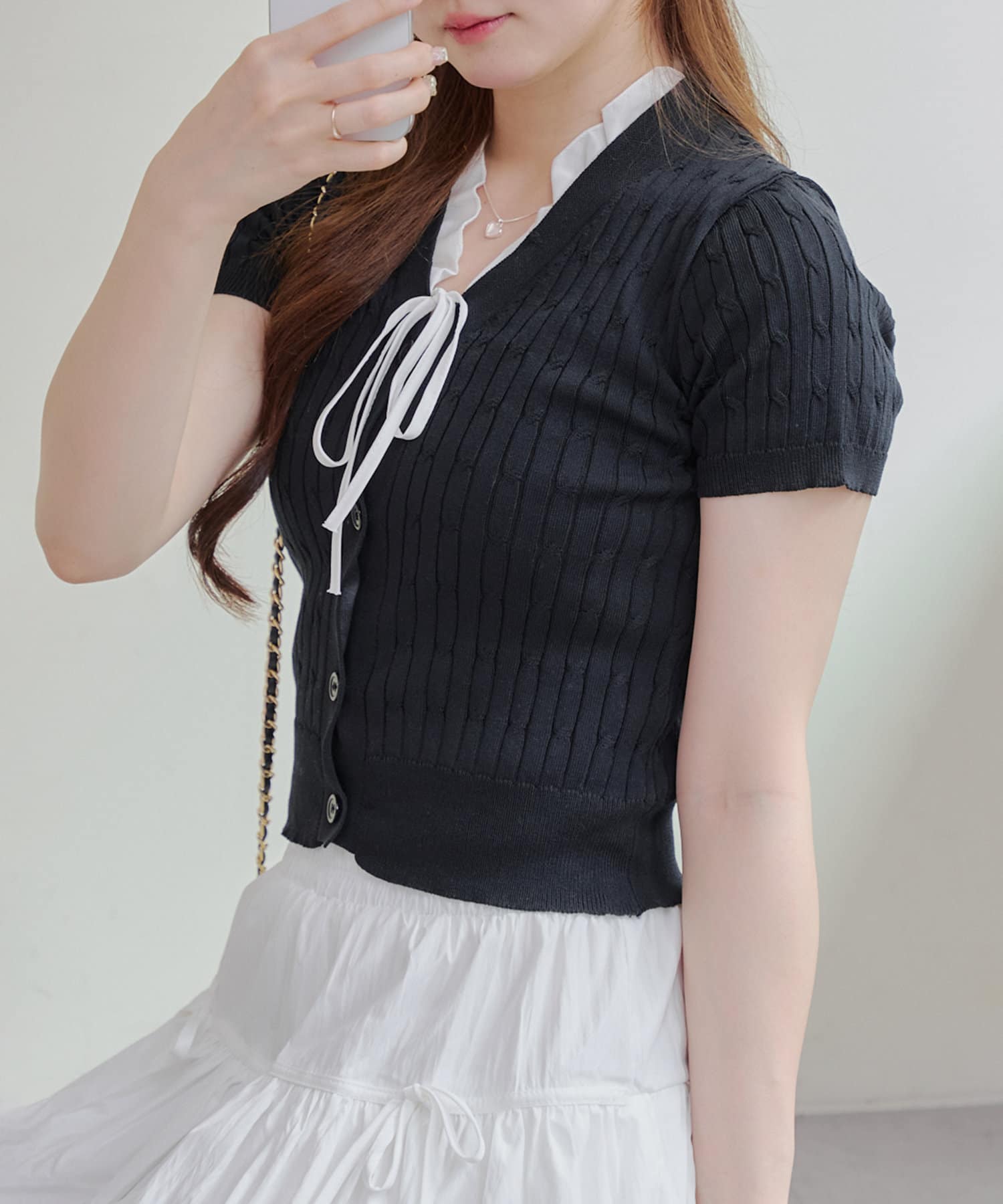 Remind me and forever(リマインドミーアンドフォーエバー) ドッキングフリルケーブルカーディガン