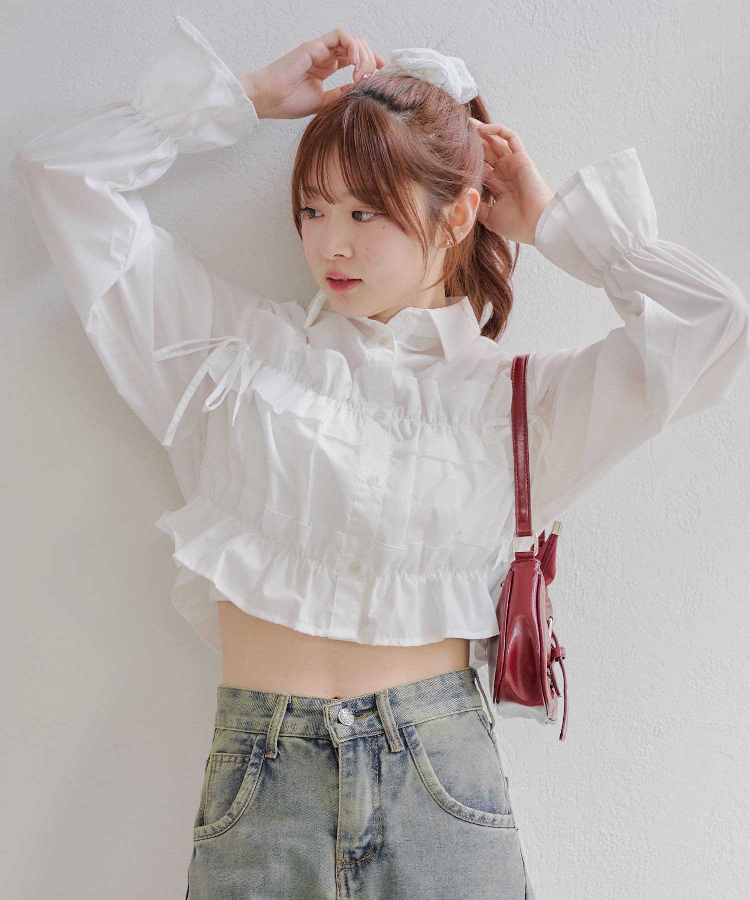 NICE CLAUP / OLIVE des OLIVE OUTLET(ナイスクラップ  / オリーブ デ オリーブ アウトレット) 【RMAF】フリルリボンブラウス