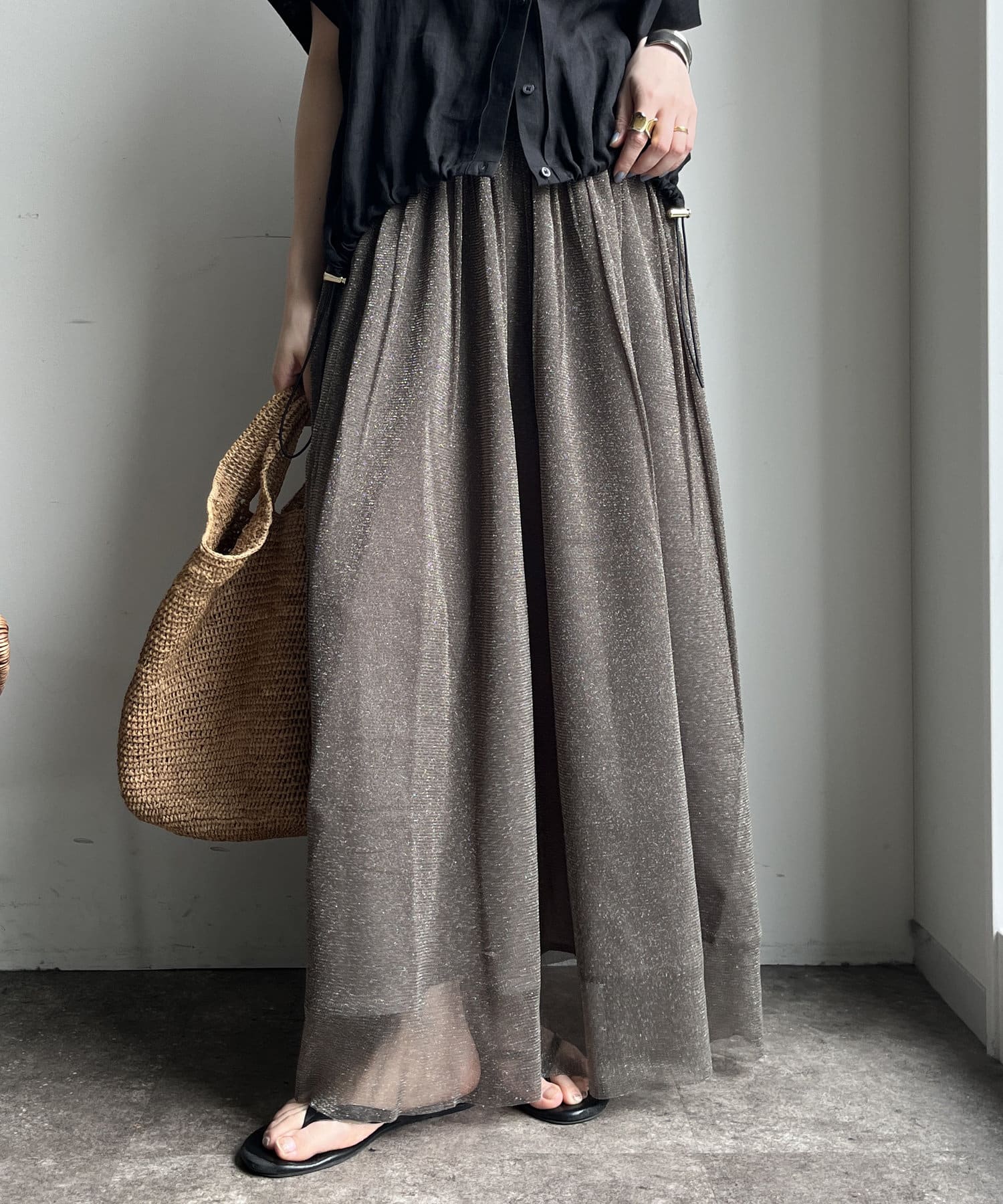 DOUDOU(ドゥドゥ) 【WEB限定】ラメチュールフレアスカート