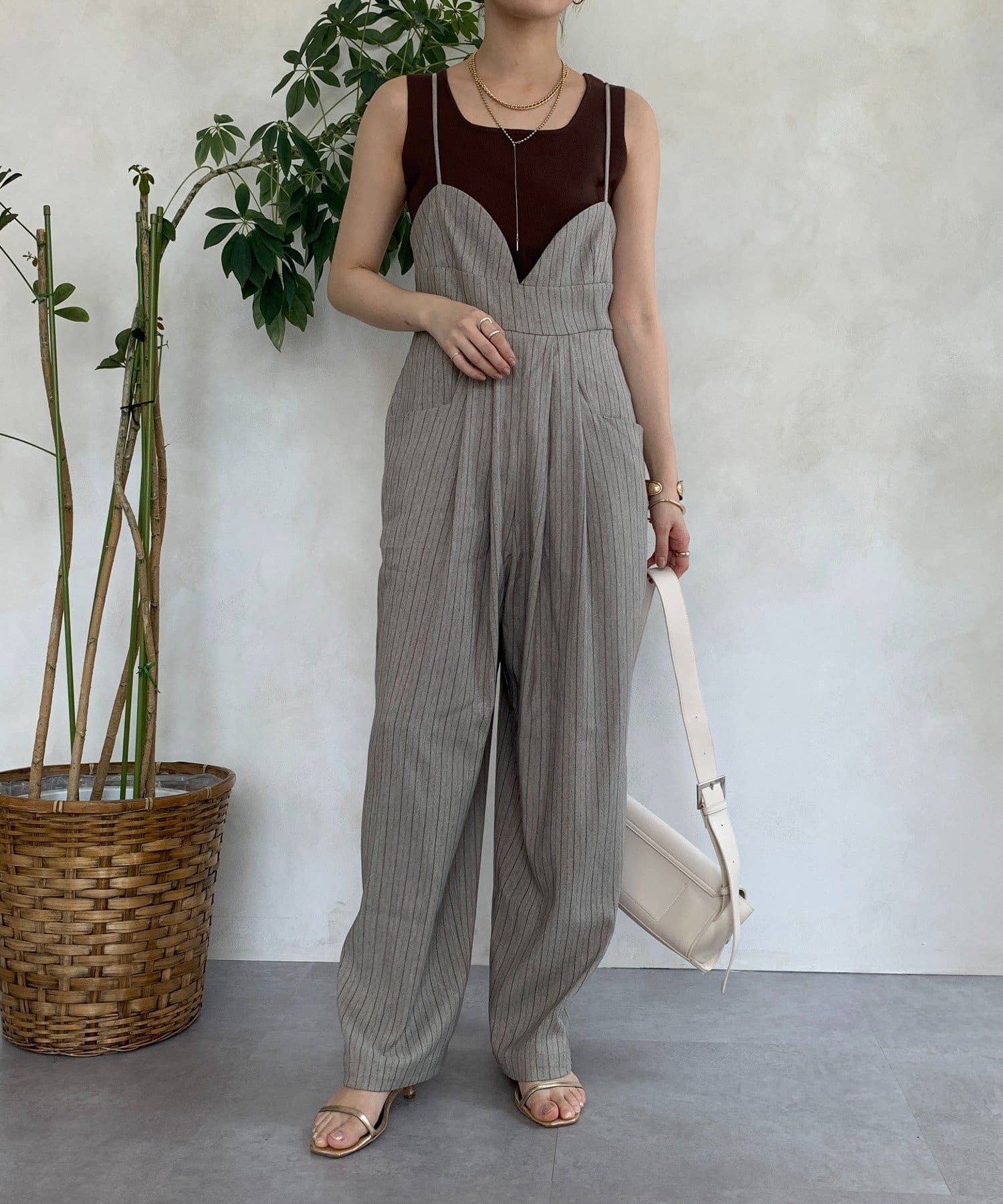 DOUDOU(ドゥドゥ) 【WEB限定】ヘリンボーンストライプキャミオールインワン