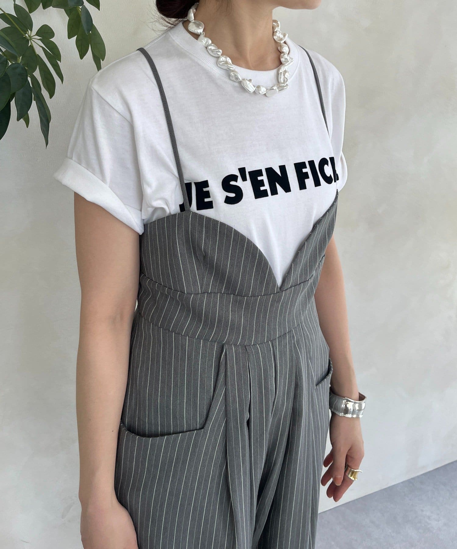 DOUDOU(ドゥドゥ) 【WEB限定】ヘリンボーンストライプキャミオールインワン