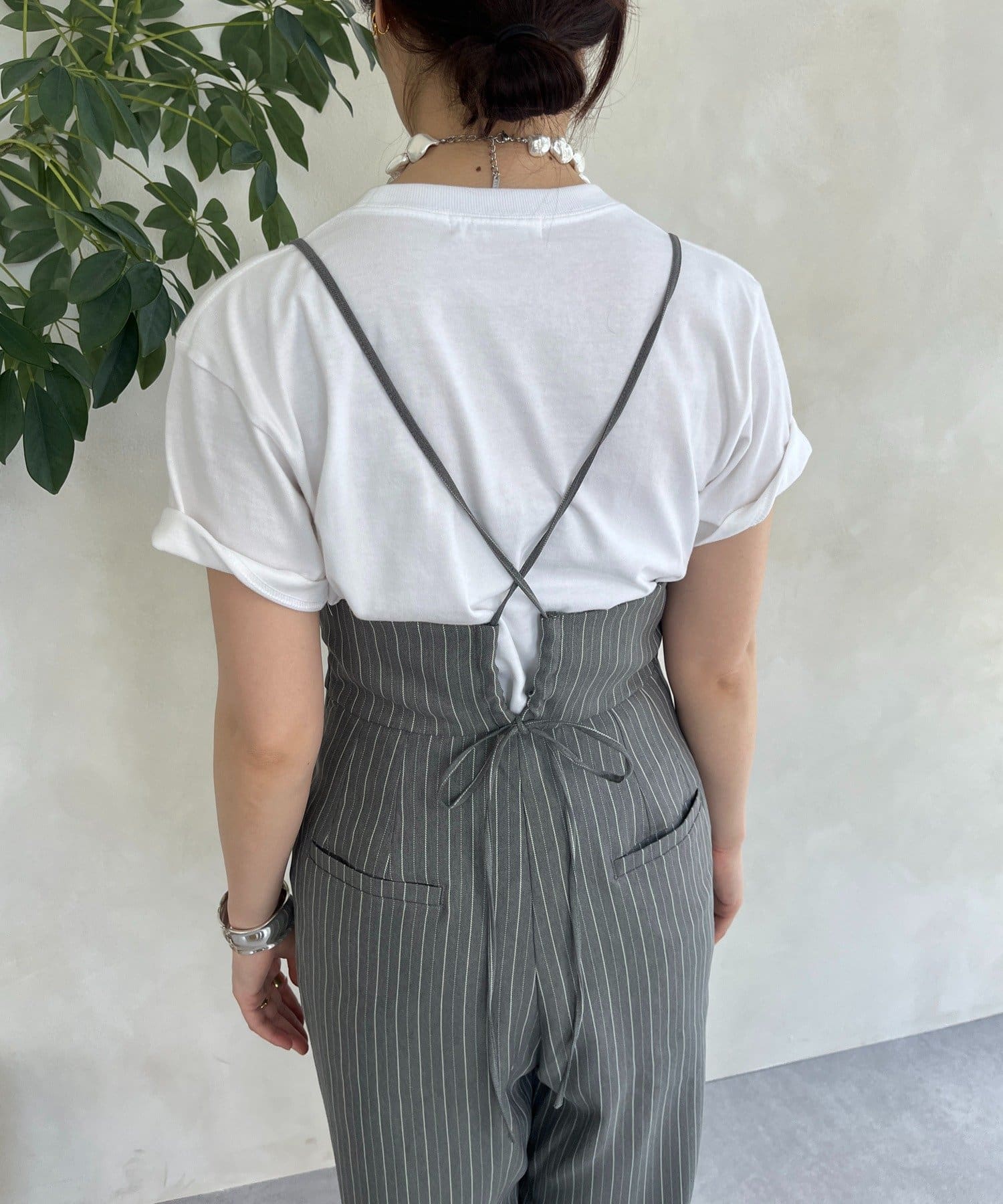 DOUDOU(ドゥドゥ) 【WEB限定】ヘリンボーンストライプキャミオールインワン