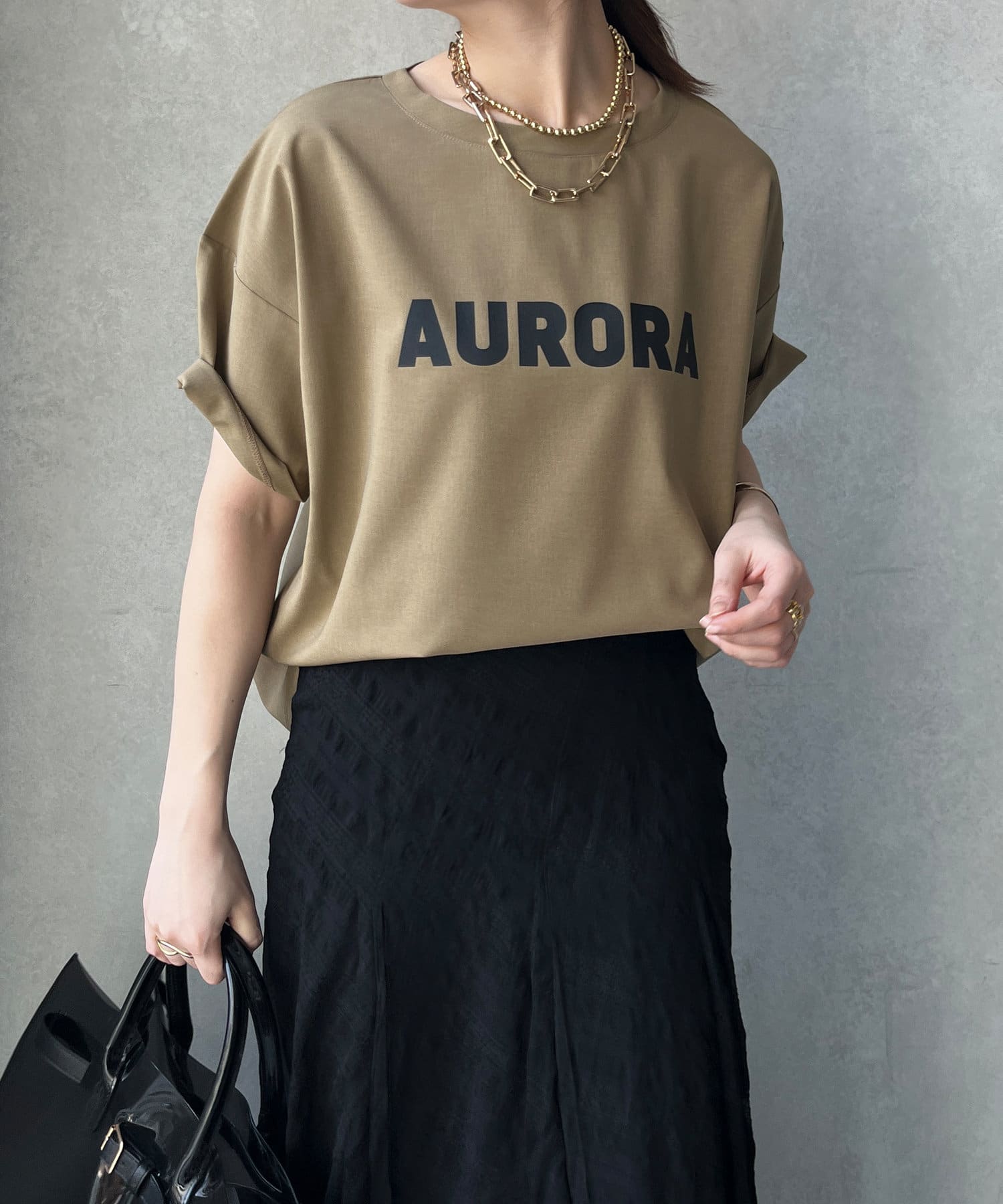 DOUDOU(ドゥドゥ) リネンライクハイツイストAURORAロゴTEE