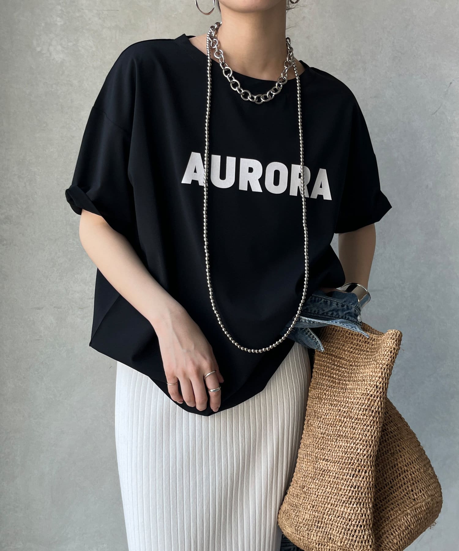 DOUDOU(ドゥドゥ) リネンライクハイツイストAURORAロゴTEE
