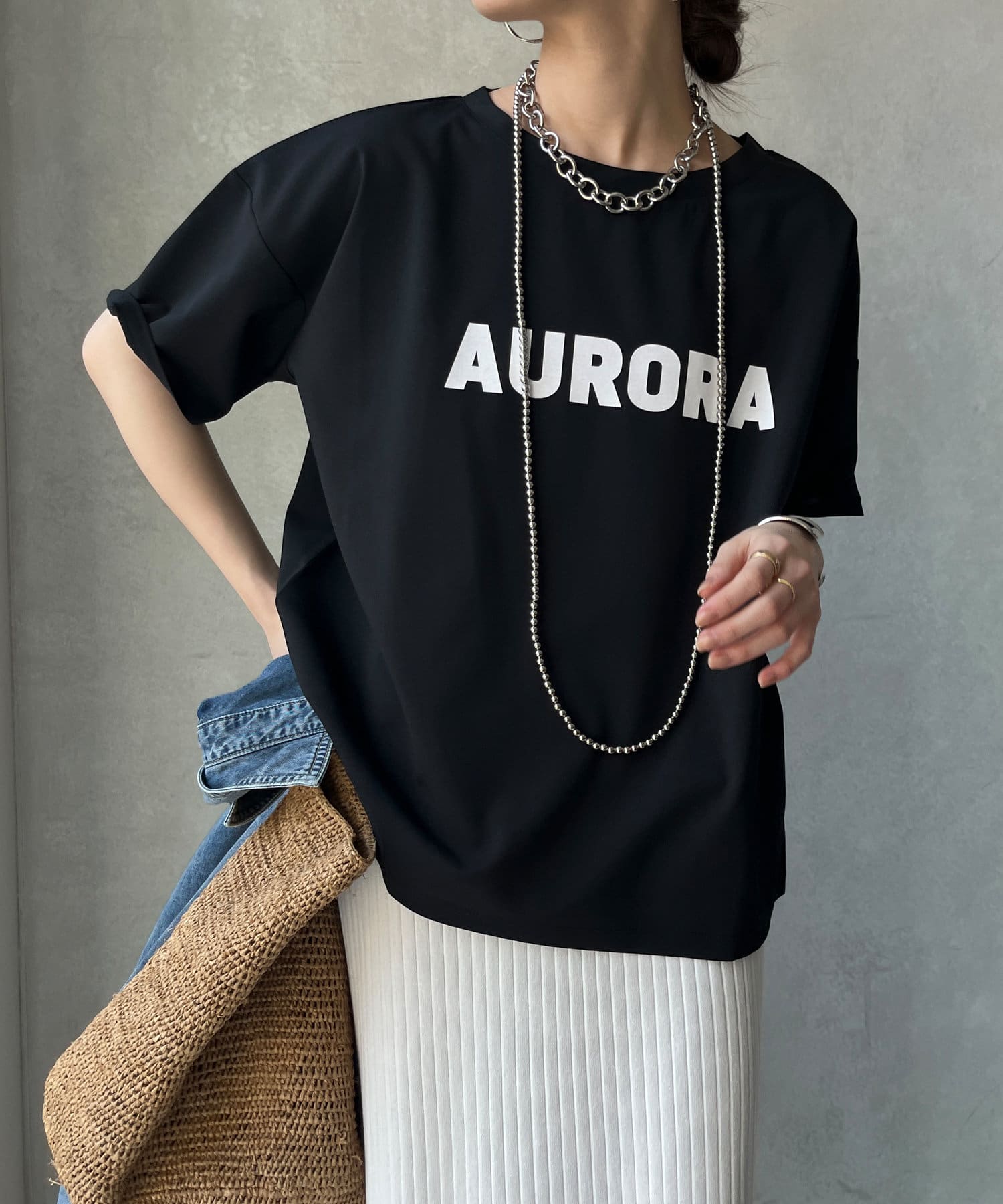 DOUDOU(ドゥドゥ) リネンライクハイツイストAURORAロゴTEE