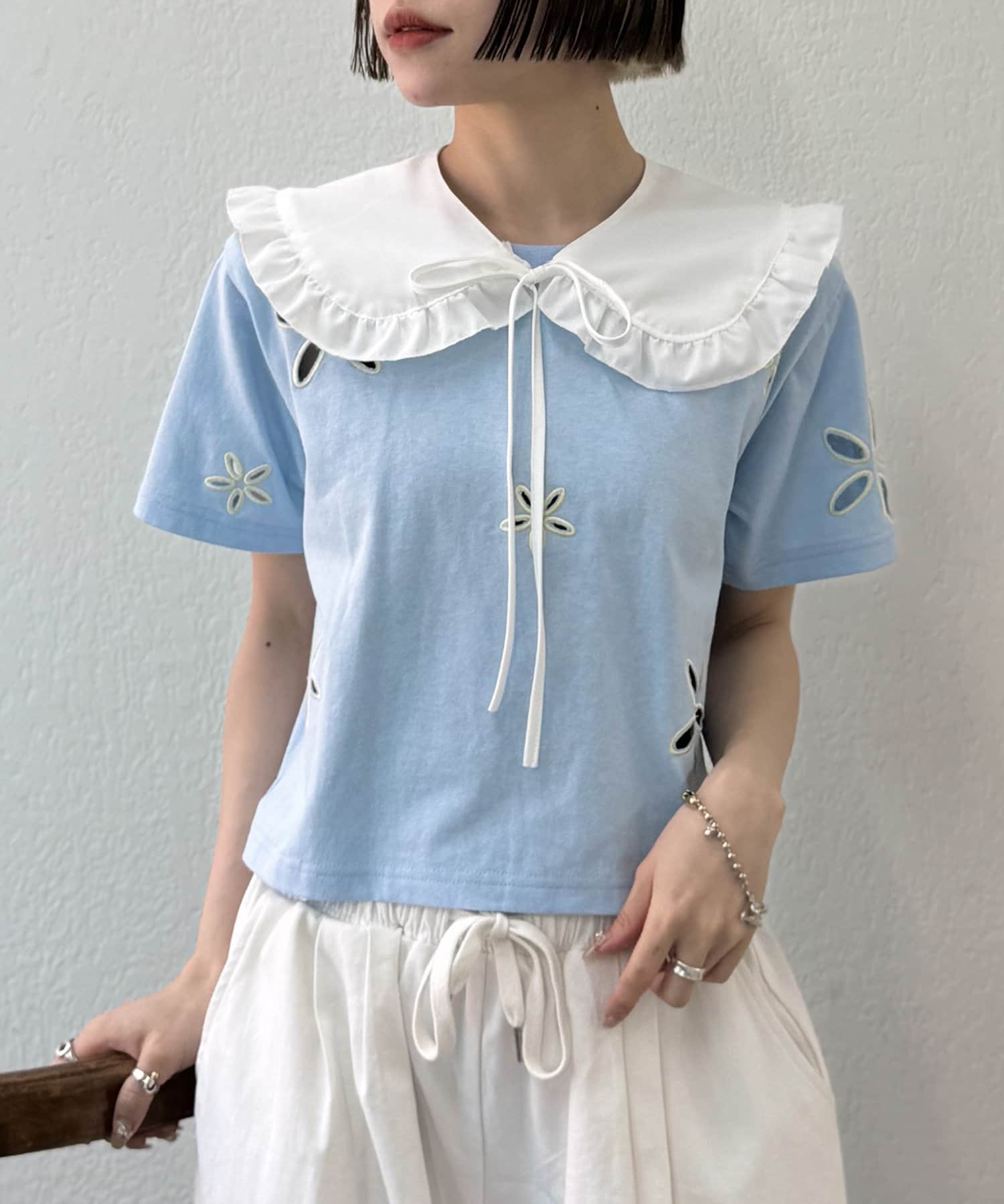 w closet(ダブルクローゼット) フラワーアイレットTシャツ