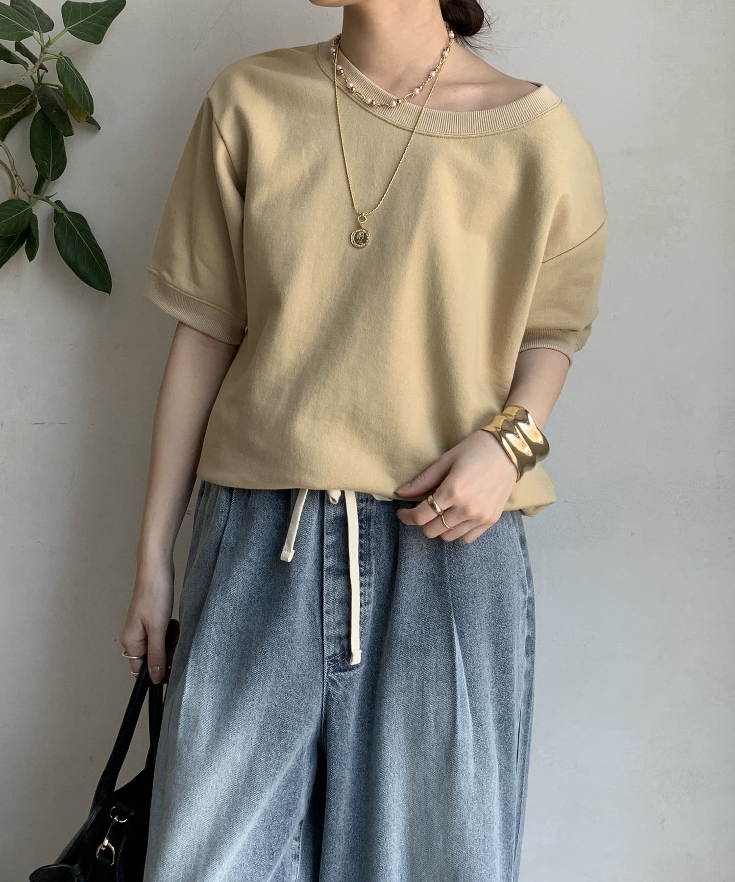 DOUDOU(ドゥドゥ) バック刺繍半袖裏毛スウエット