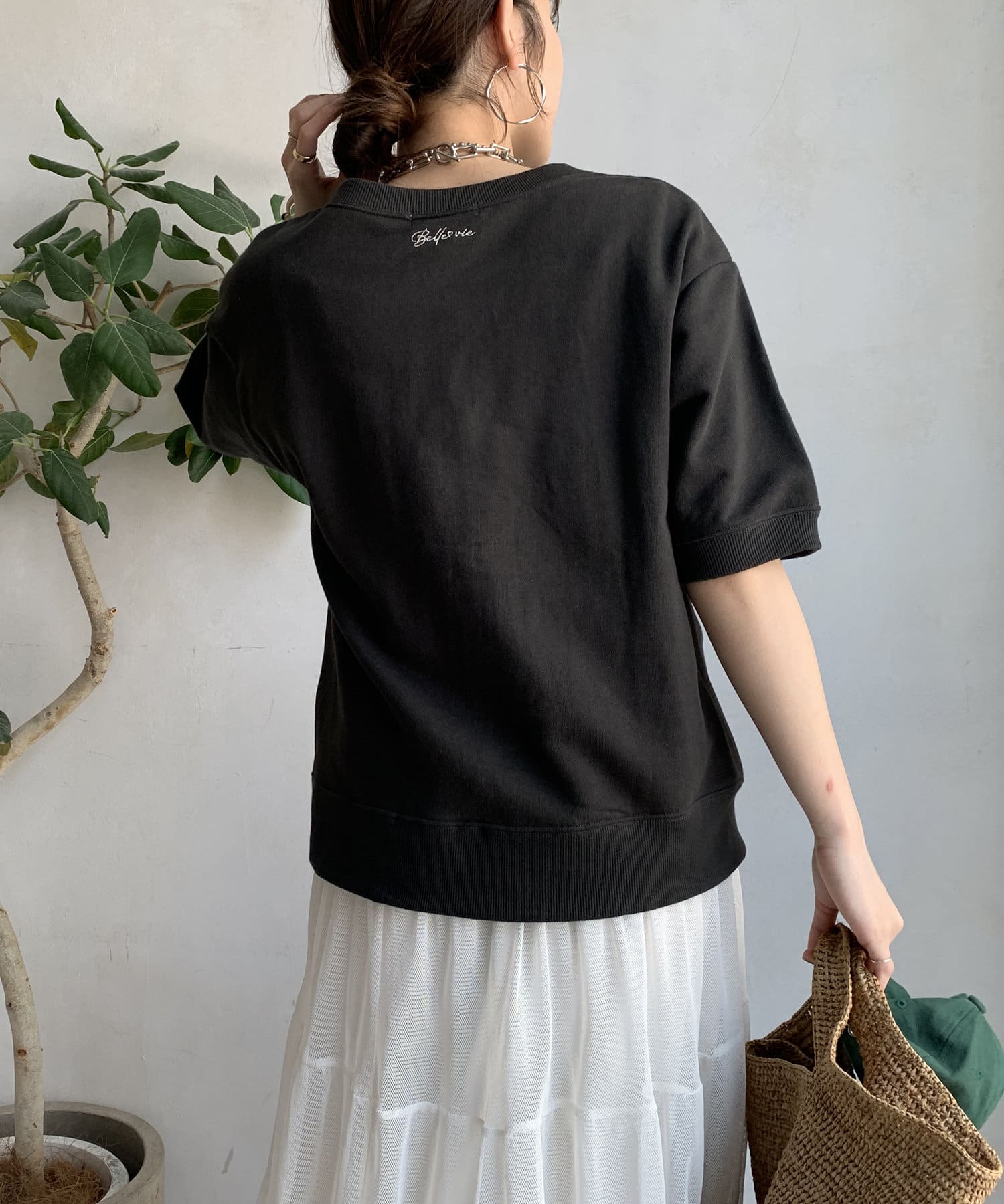 DOUDOU(ドゥドゥ) バック刺繍半袖裏毛スウエット