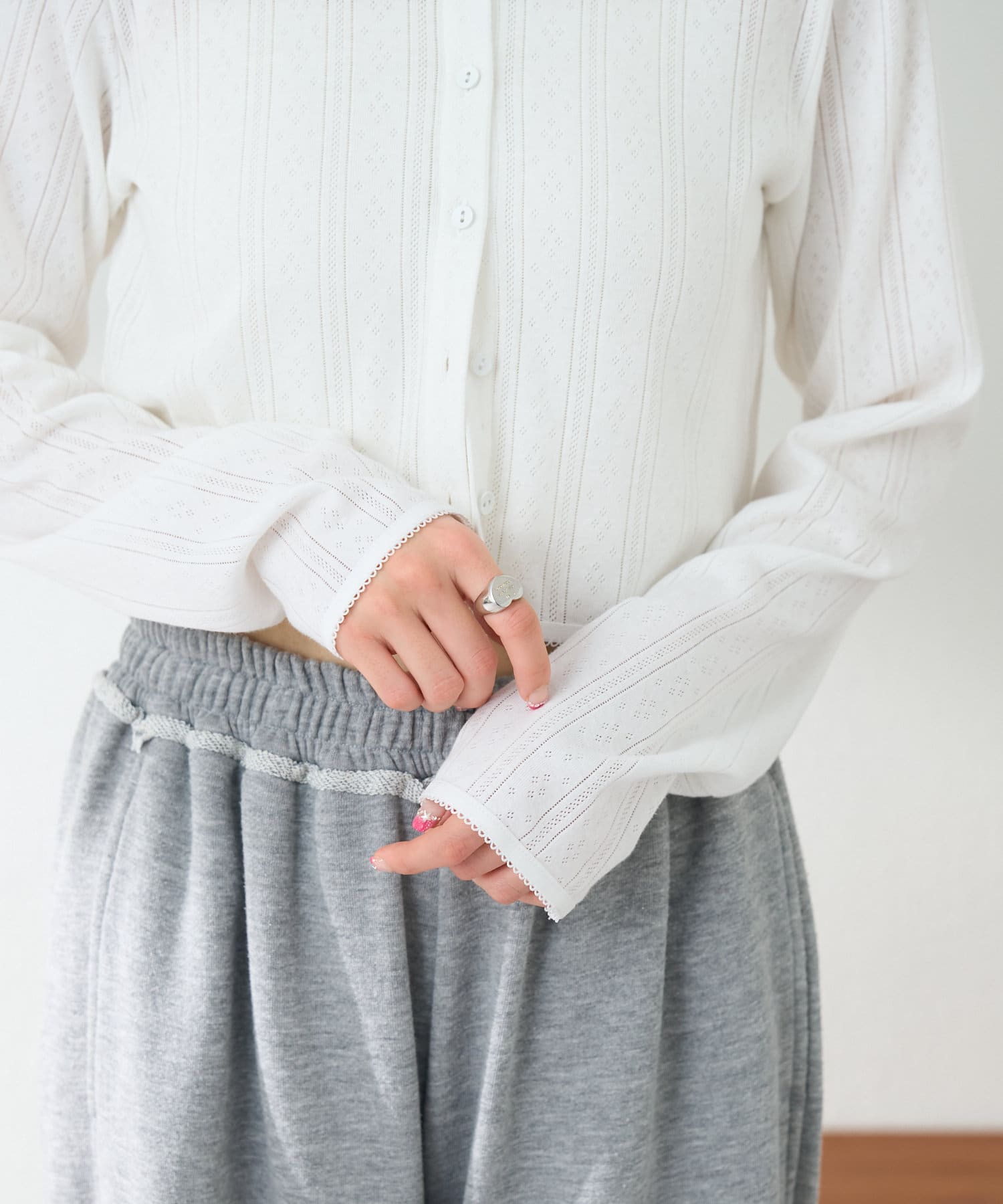 Kastane(カスタネ) 【新色追加/2サイズ展開/5色展開】コットンレースチビカーディガン