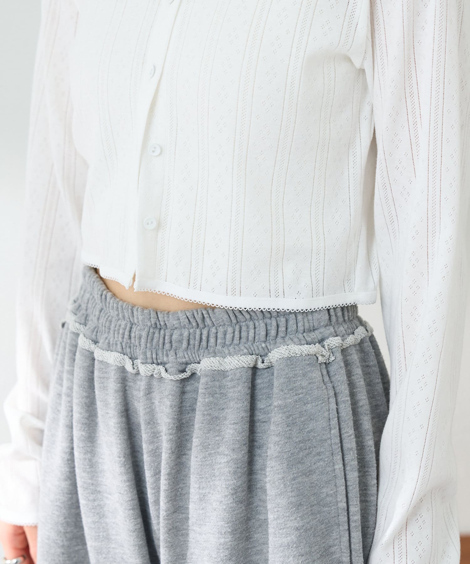 Kastane(カスタネ) 【新色追加/2サイズ展開/5色展開】コットンレースチビカーディガン