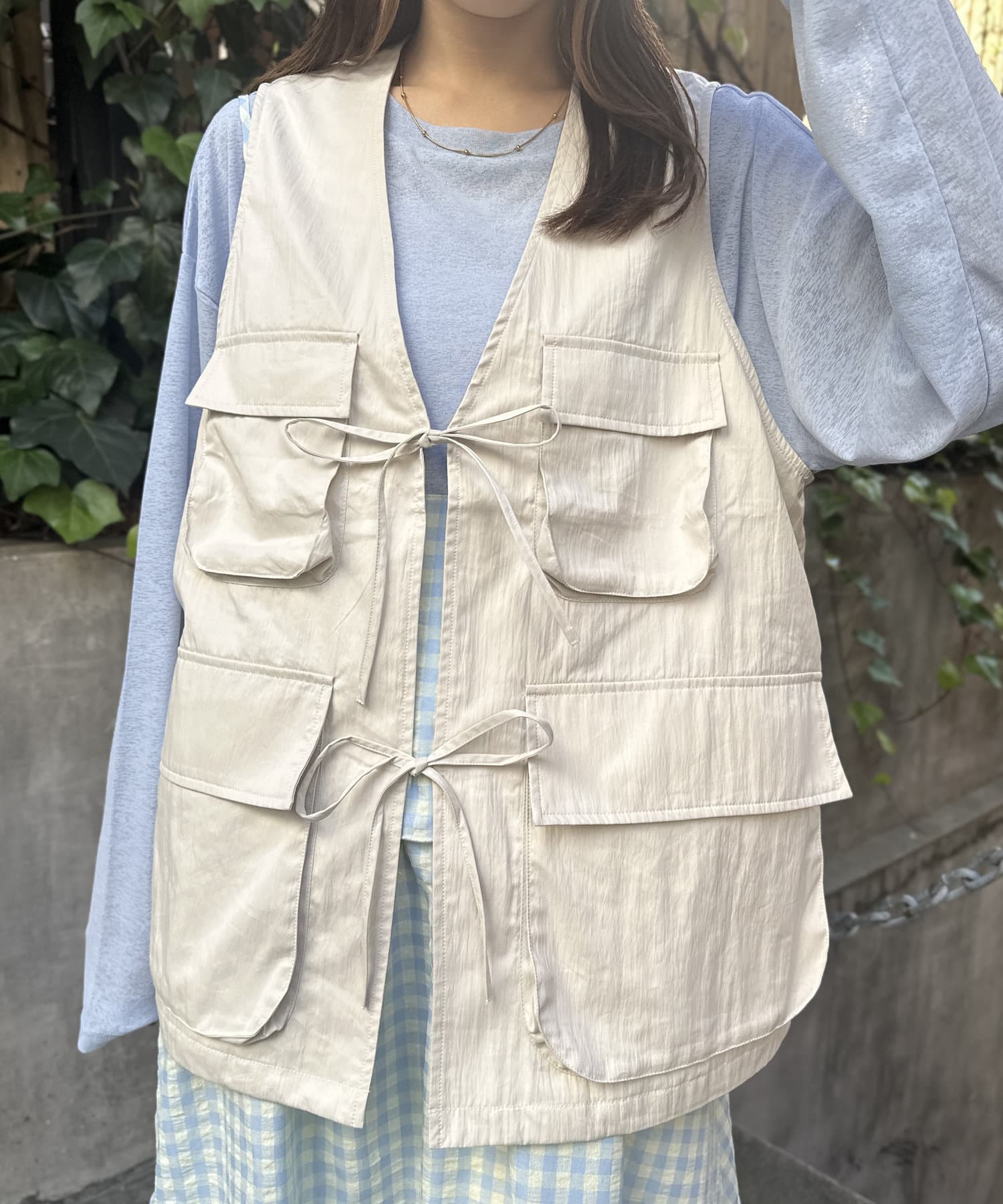 OUTLET(アウトレット) 【w closet】BIGポケットリボンベスト