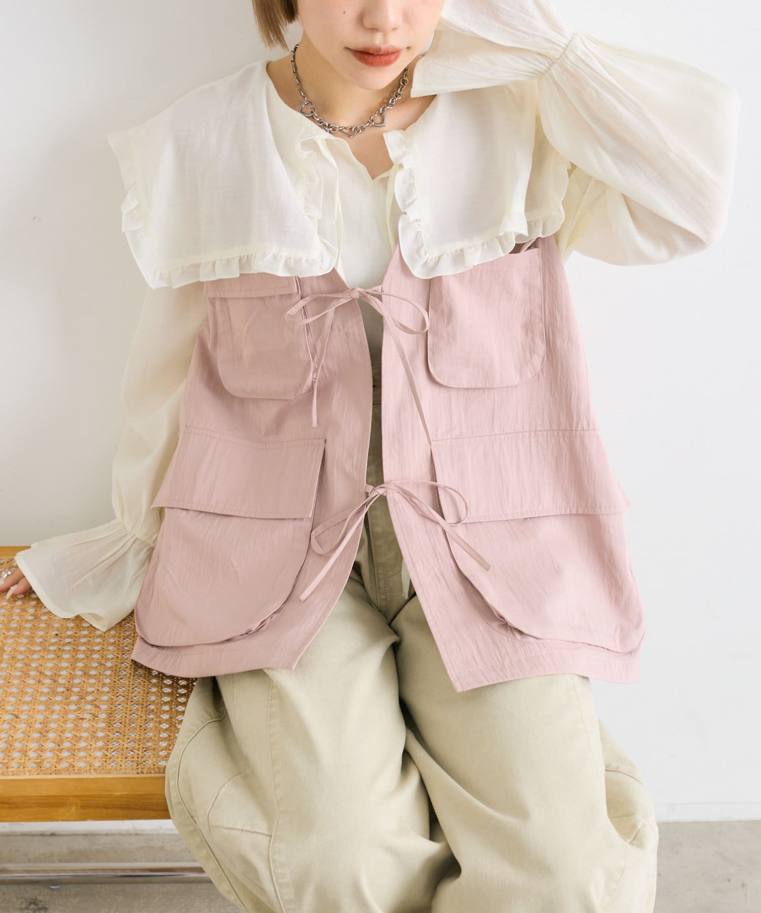 OUTLET(アウトレット) 【w closet】BIGポケットリボンベスト