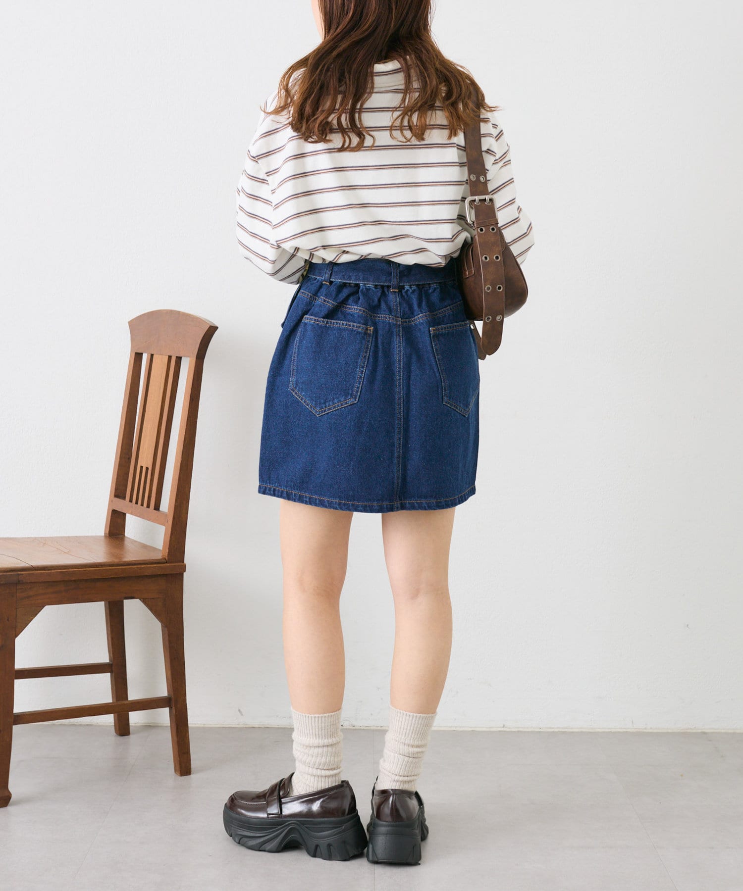 OUTLET(アウトレット) 【w closet】【ベルト付き】デニム台形スカート