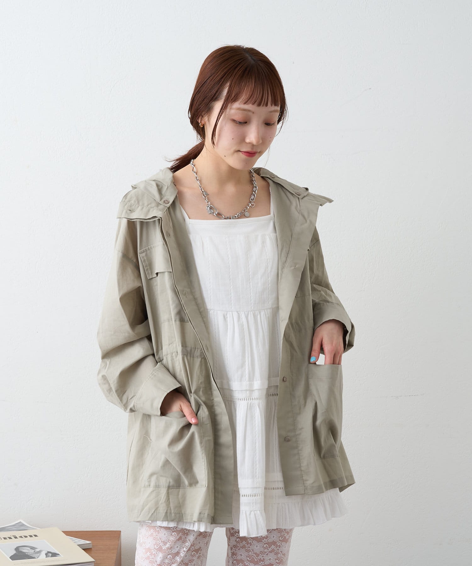 w closet(ダブルクローゼット) シアーフード付きカバーオール