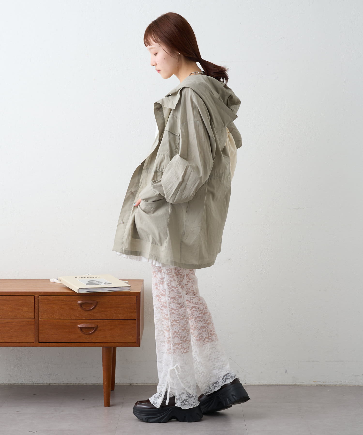 w closet(ダブルクローゼット) シアーフード付きカバーオール