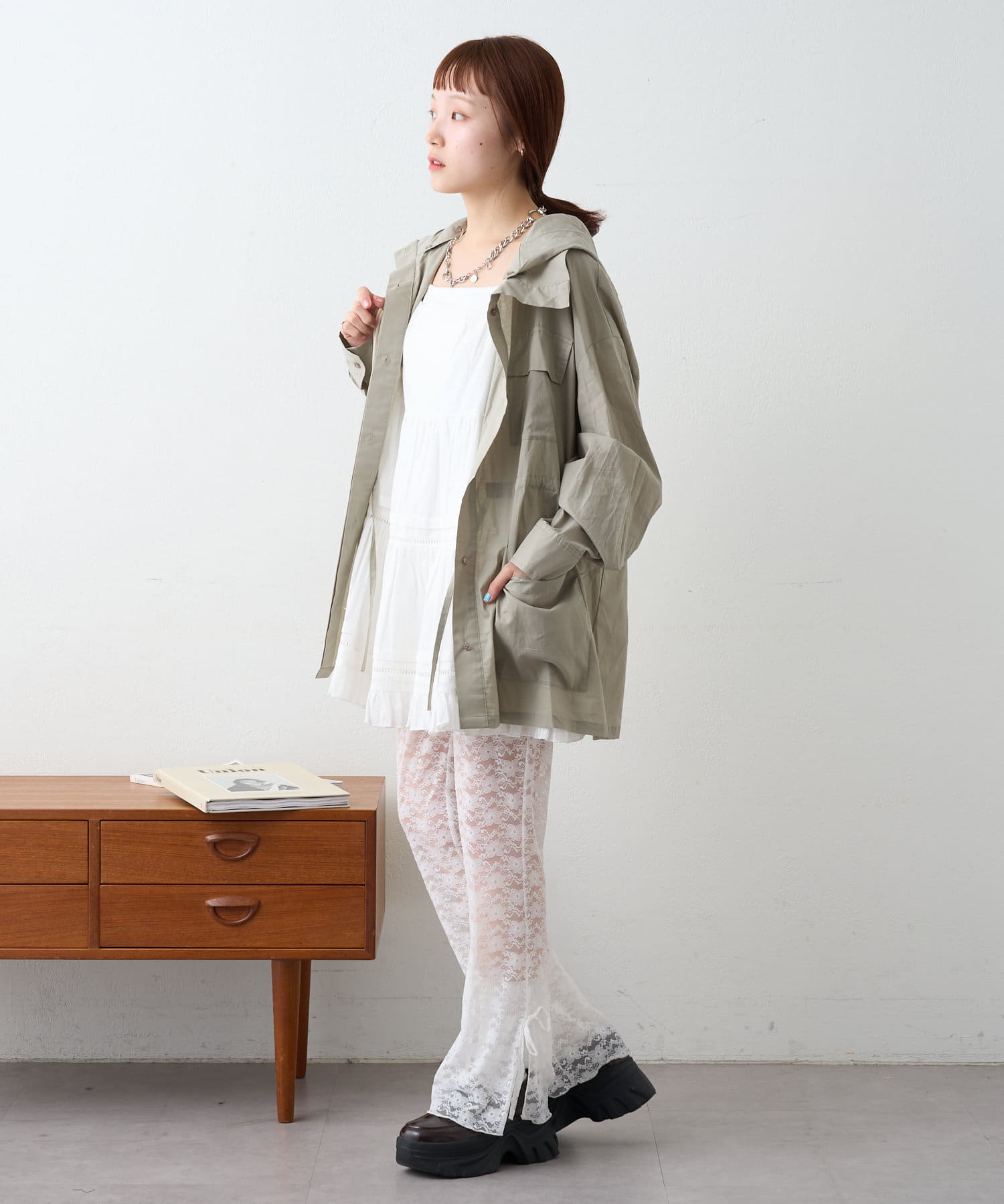 w closet(ダブルクローゼット) シアーフード付きカバーオール