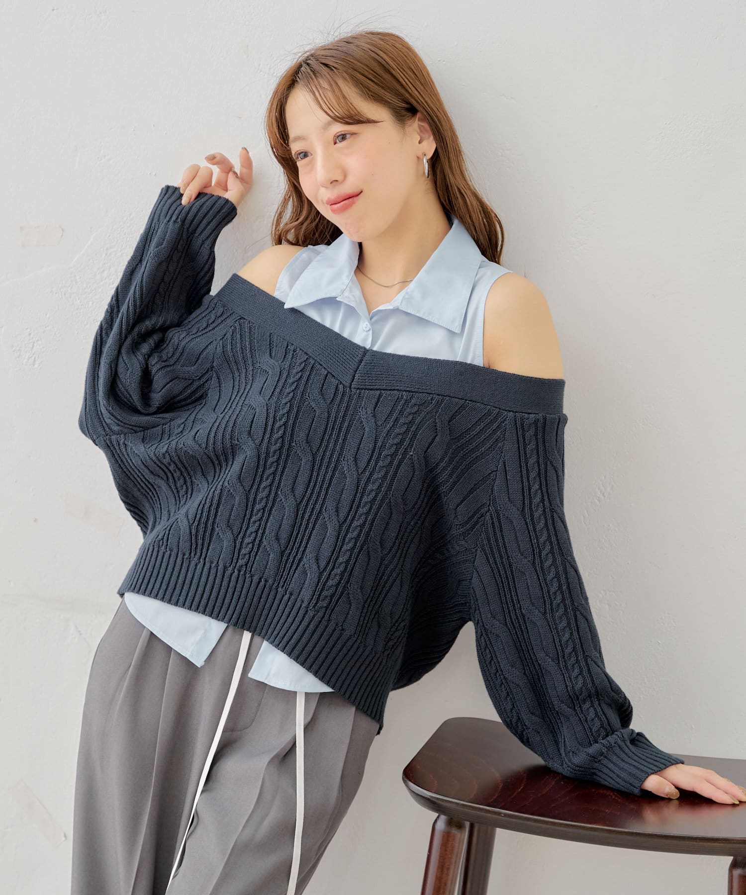 ニット セーター アメスリメッシュレイヤードニット「低身長